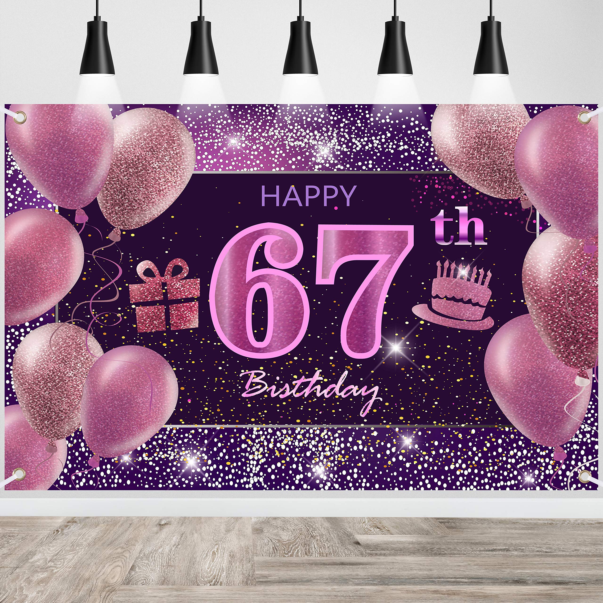 67th Birthday Decorations IMISI Happy Birthday Banner Pink Birthday Backdrop Decorations for a Party