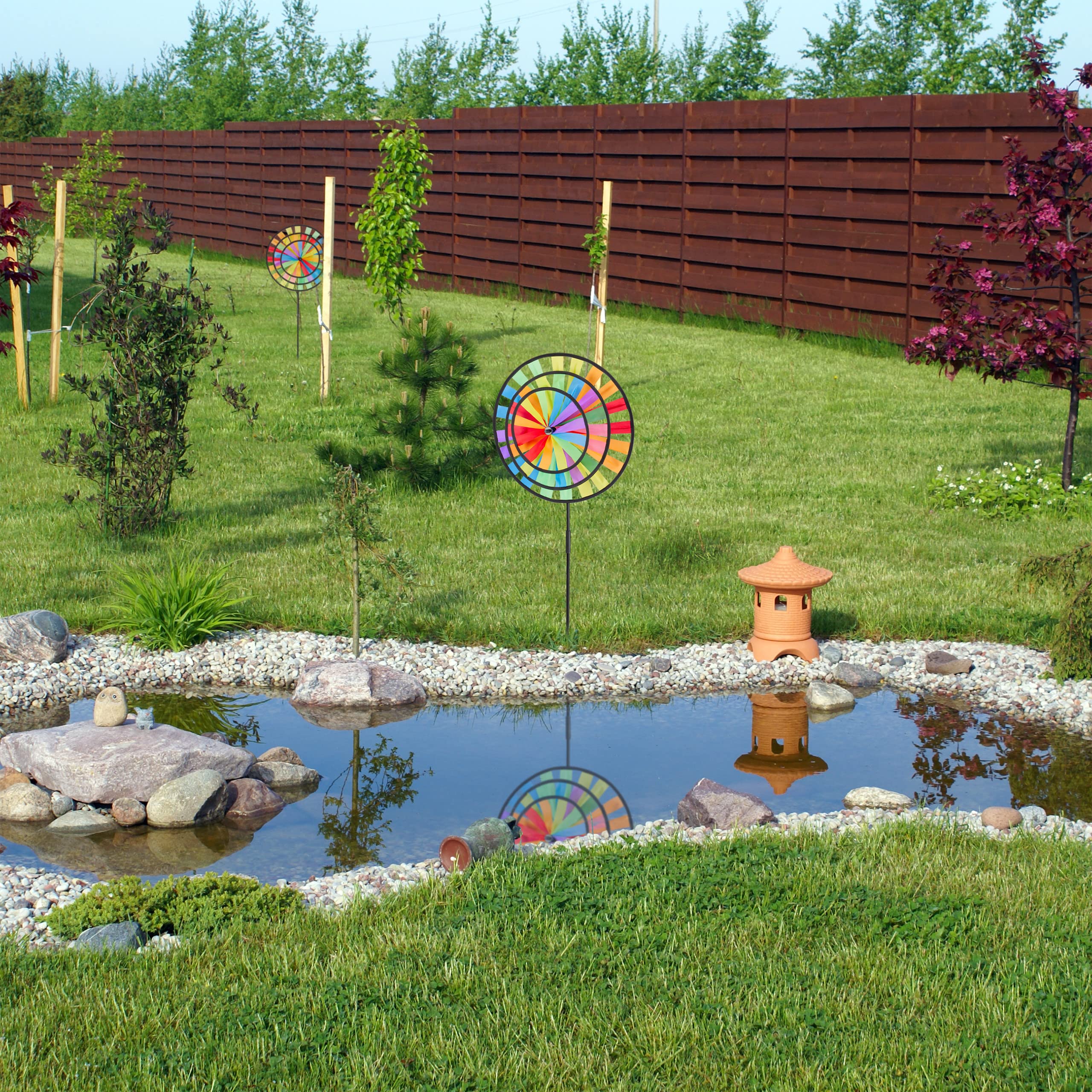 Relaxdays Molino Viento, Set de 2, Diseño Arcoíris, Niños, Molinete para Balcón y Jardín, 72 x 35 x 15 cm, Multicolor