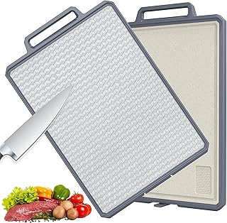 ROTTOGOON Stainless Steel Cutting Board Double Sided Cutting Board Plastic for Kitchen 40cm x 27cm Large Kitchen Board with Juice Gate, Handy Handle and Floor Holder