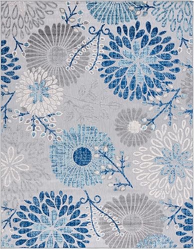 Miniatura 3 de Safavieh Cabana Collection - Alfombra de área de 10 x 14 pies, color gris y azul, diseño floral, no desprende pelusa y de fácil cuidado, para