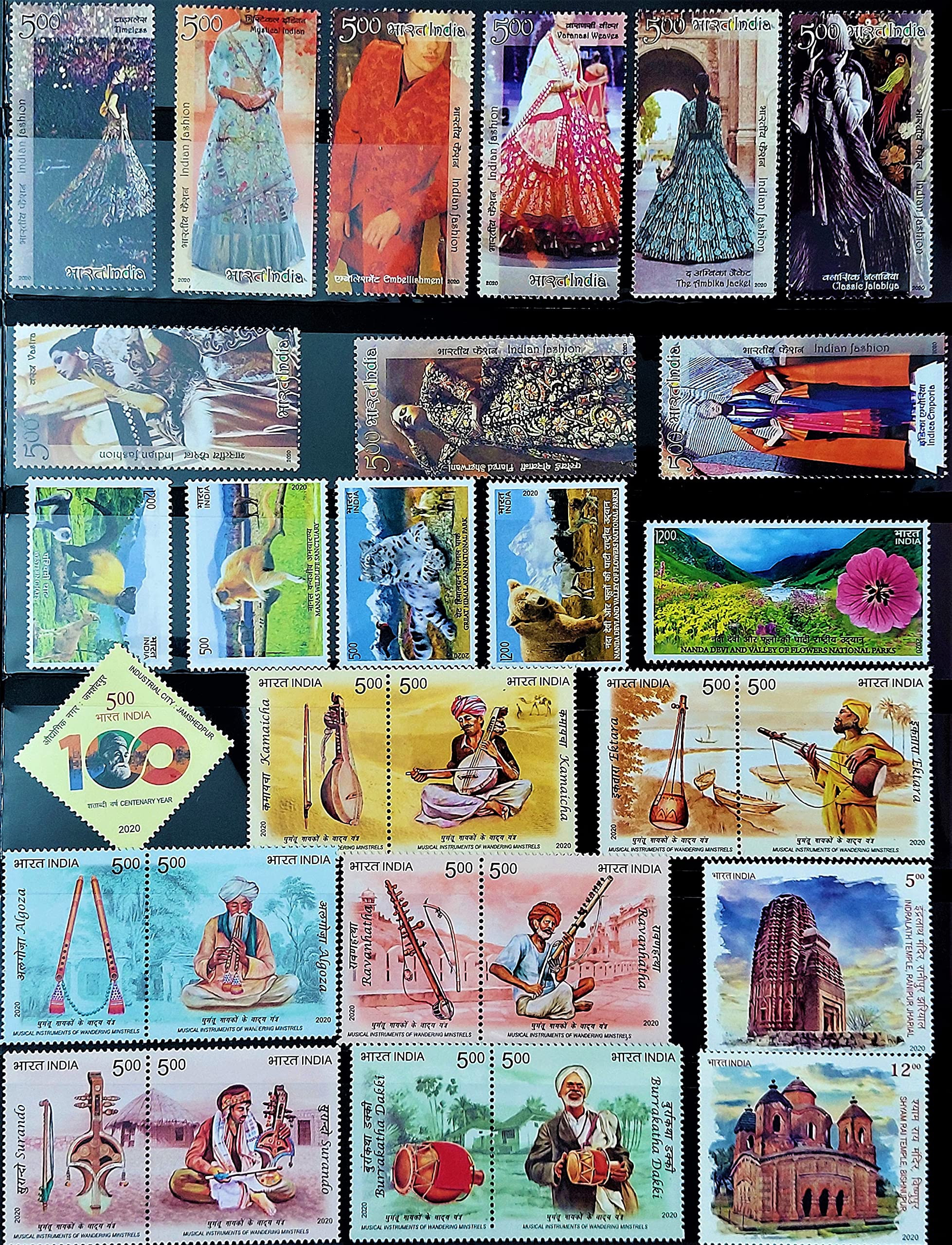 Aranyak Hobby™ India 2020 Complete Year Pack of 55 Stamps Display with Imported Moisture Proof Sheet