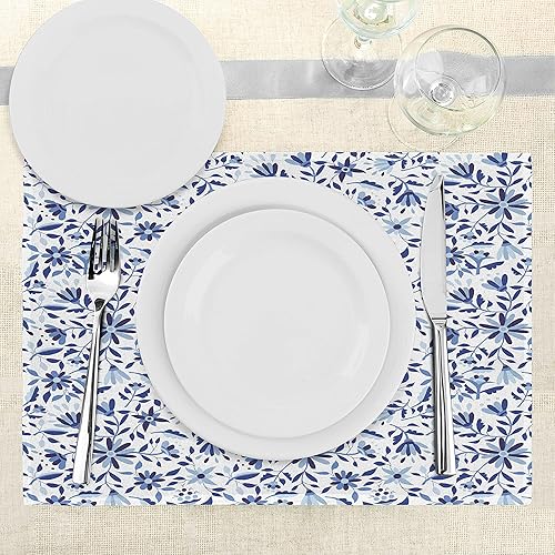 Miniatura 55 de Ambesonne Juego de 4 manteles individuales amarillos y azules, diseño de flores de primavera, flores vibrantes, manteles individuales de tela Azul