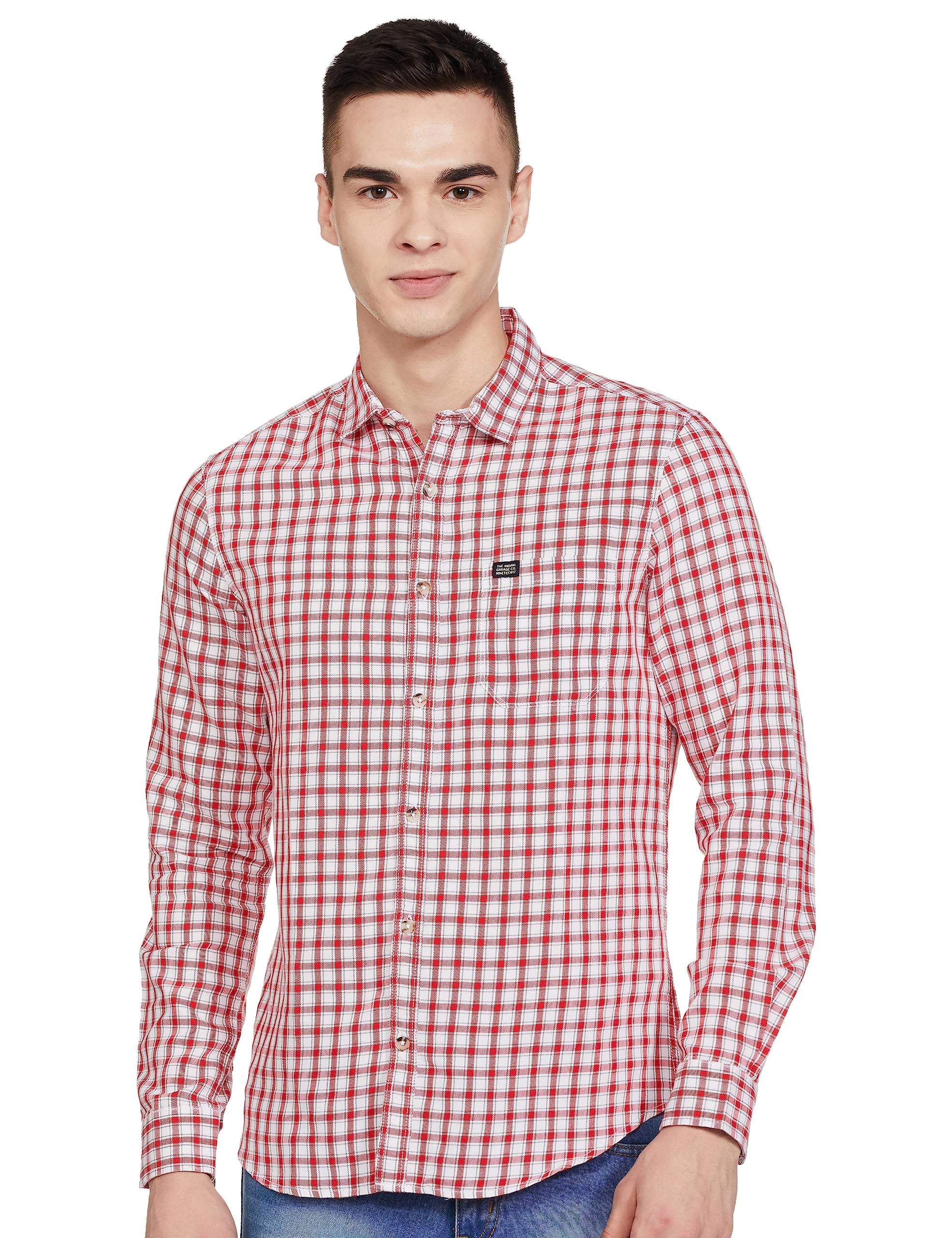 the indian garage co Men's Cotton Slim Fit Checkered Full Sleeves Cutaway Collar Casual Shirt-picture-23