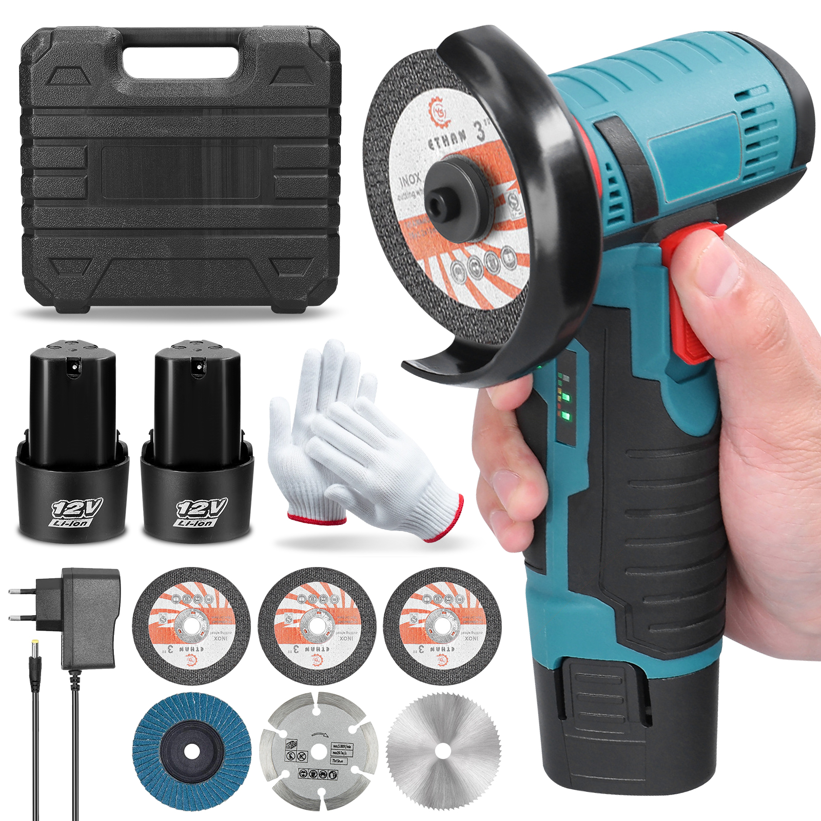 Meuleuse d'Angle Sans Fil 12V - Mini Disqueuse/Polisseuse 500W - 19500 tr/min - Idéal pour