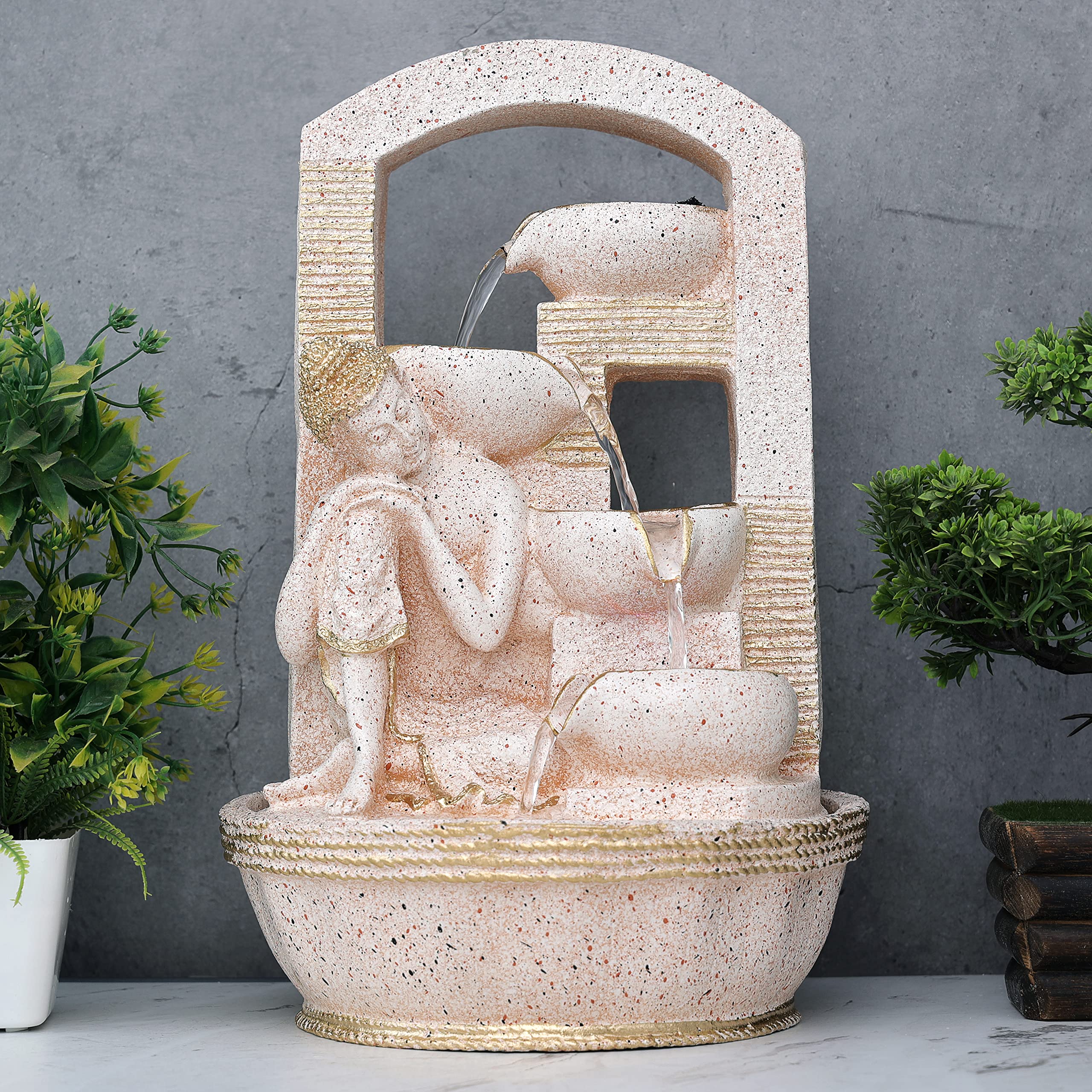 Global Grabbers Polyresin Table Top Indoor Outdoor Water Fall Fountain with LED Lights Home Decor Decoration Gift Gifting Items-STN_WT-BG27-image-45