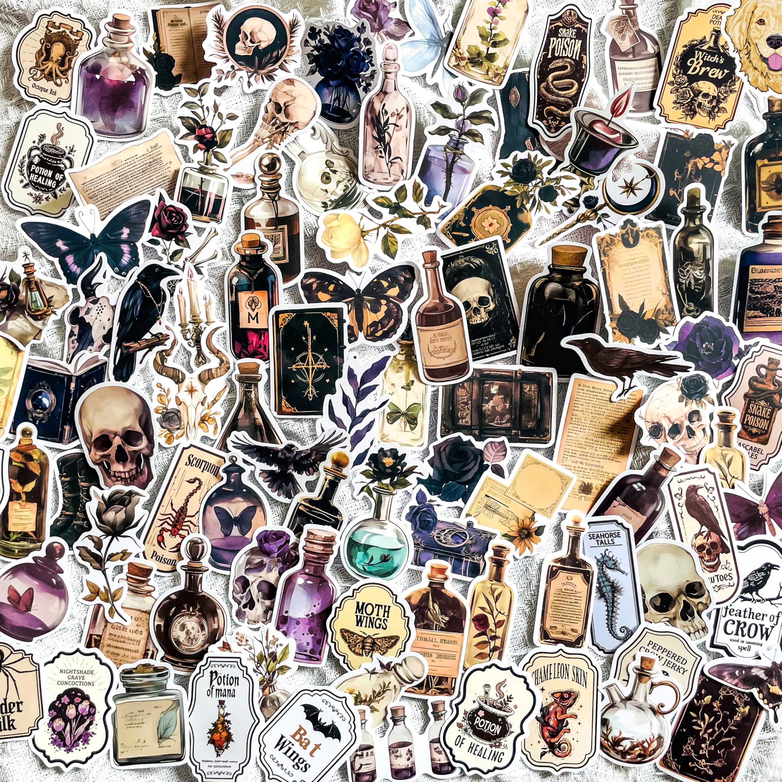 Vintage Medieval Apothecary Potion Labels Stickers - 100 Pcs Gothic Dark Dark Academia & Witchcraft Halloween Decor Stickers for Scrapbook,Journals,