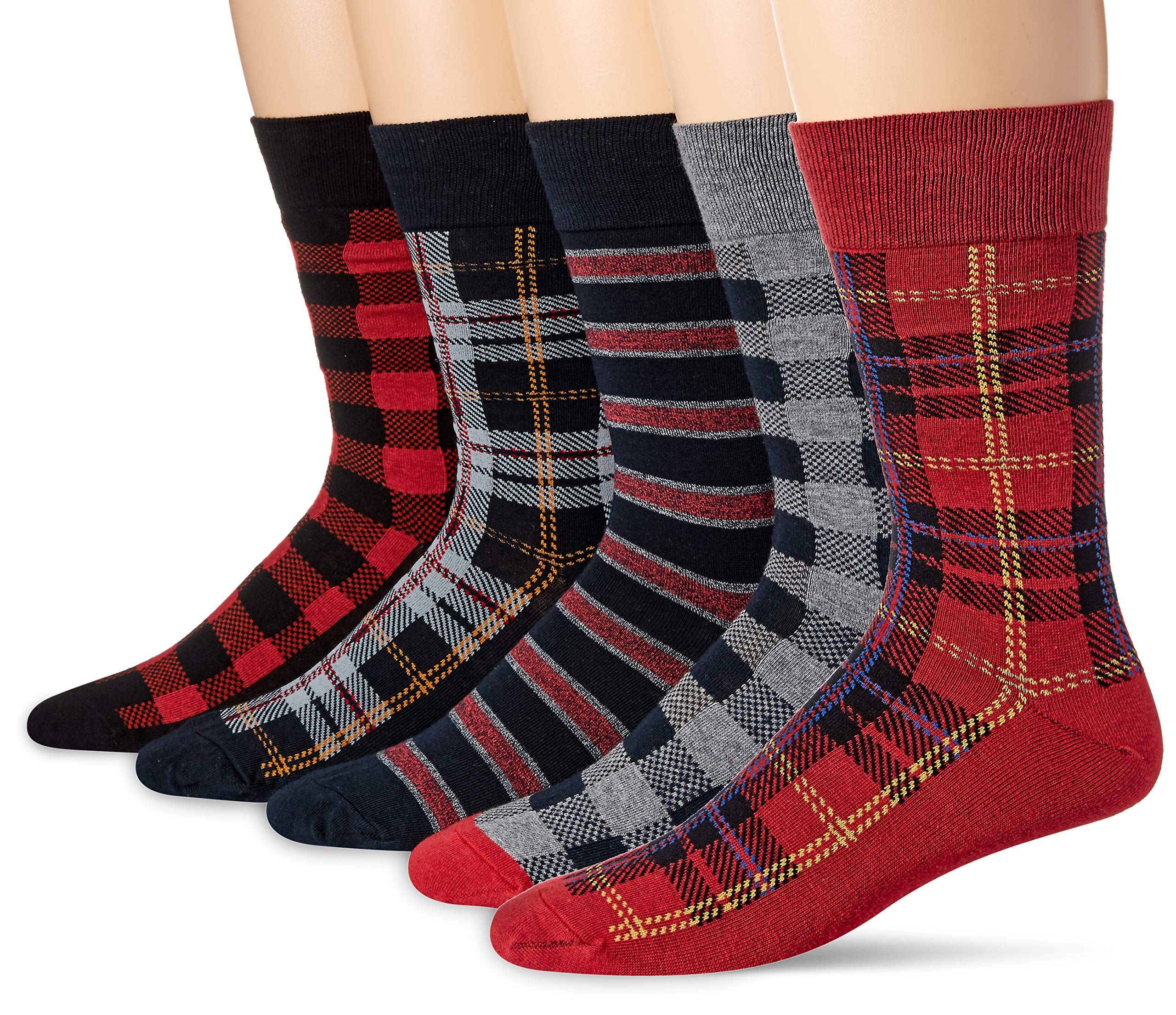 Amazon Essentials Mens Comfortable Patterned Dress Socks, 5 Pairs