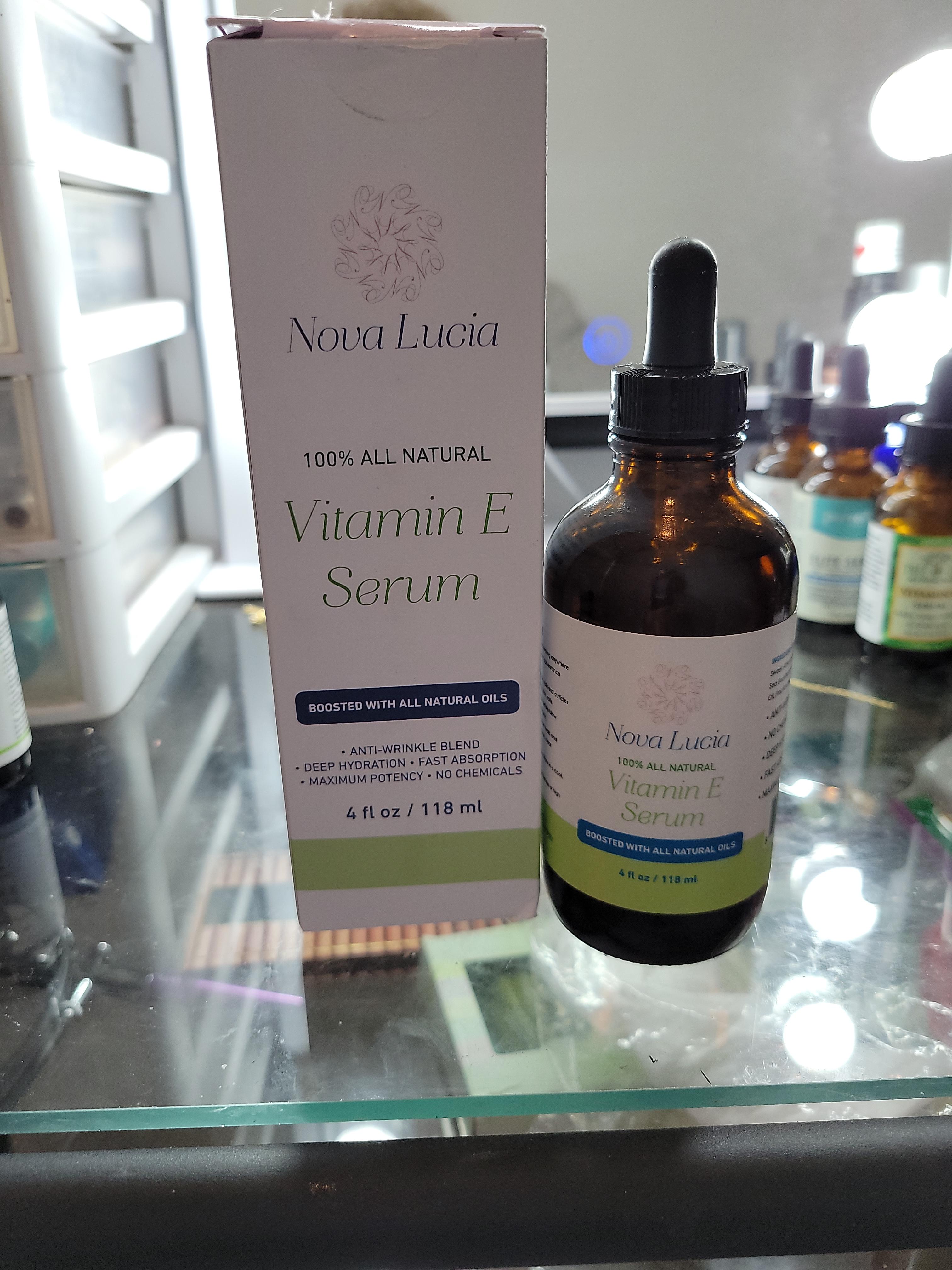 Nova Lucia Organic Vitamin E Oil – Pure Vitamin E for Skin, Face & Hair | Scar & Stretch Mark Treatment, Natural Moisturizer for Soft, Smooth, Hydrated Skin – 4 oz