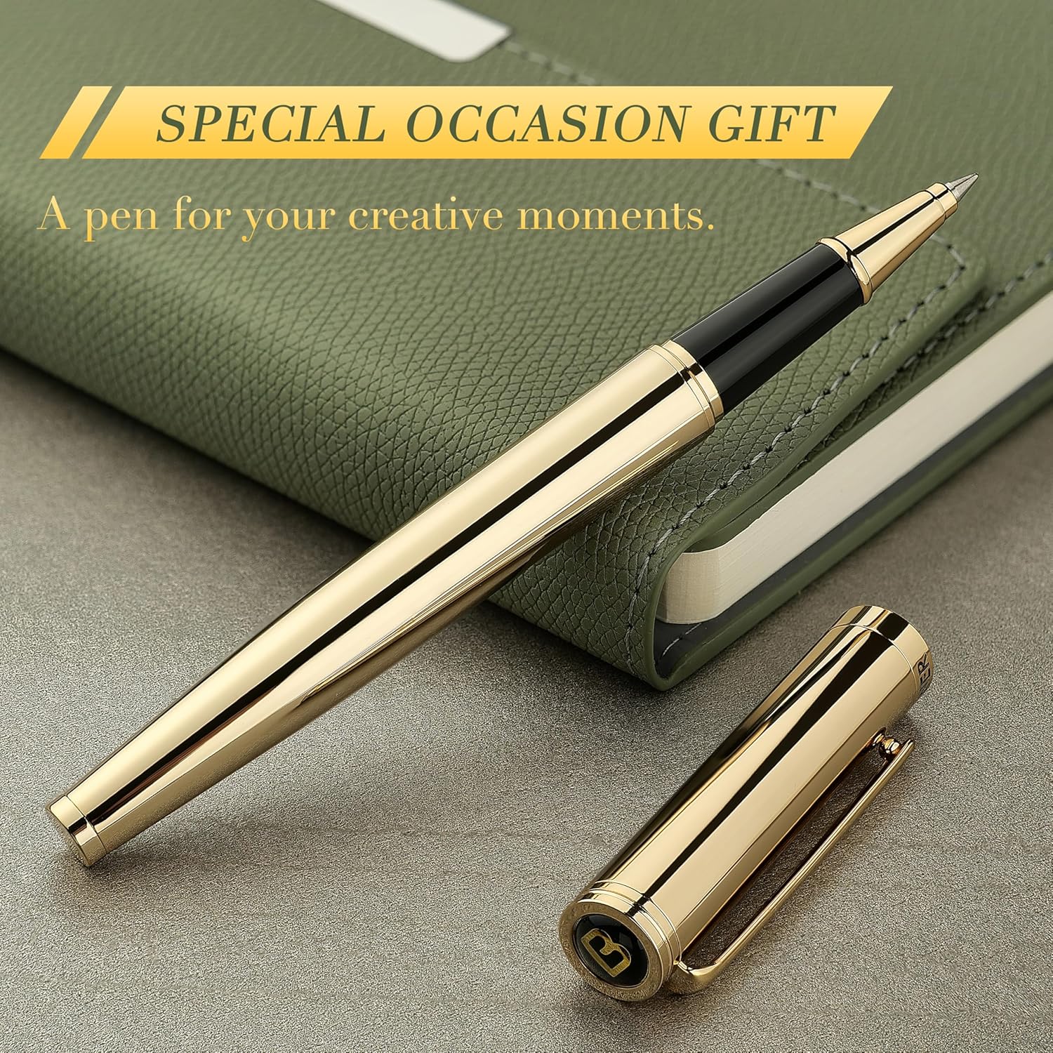 BEILUNER Luxury Gold Rollerball Pen, Stunning Pens with 24K Gold Finish, Noble and Elegant Designs,Schneider Ink Refill, Fancy Gift Set for Men & Women, Executive Writing, Office, Nice Graduation Gift