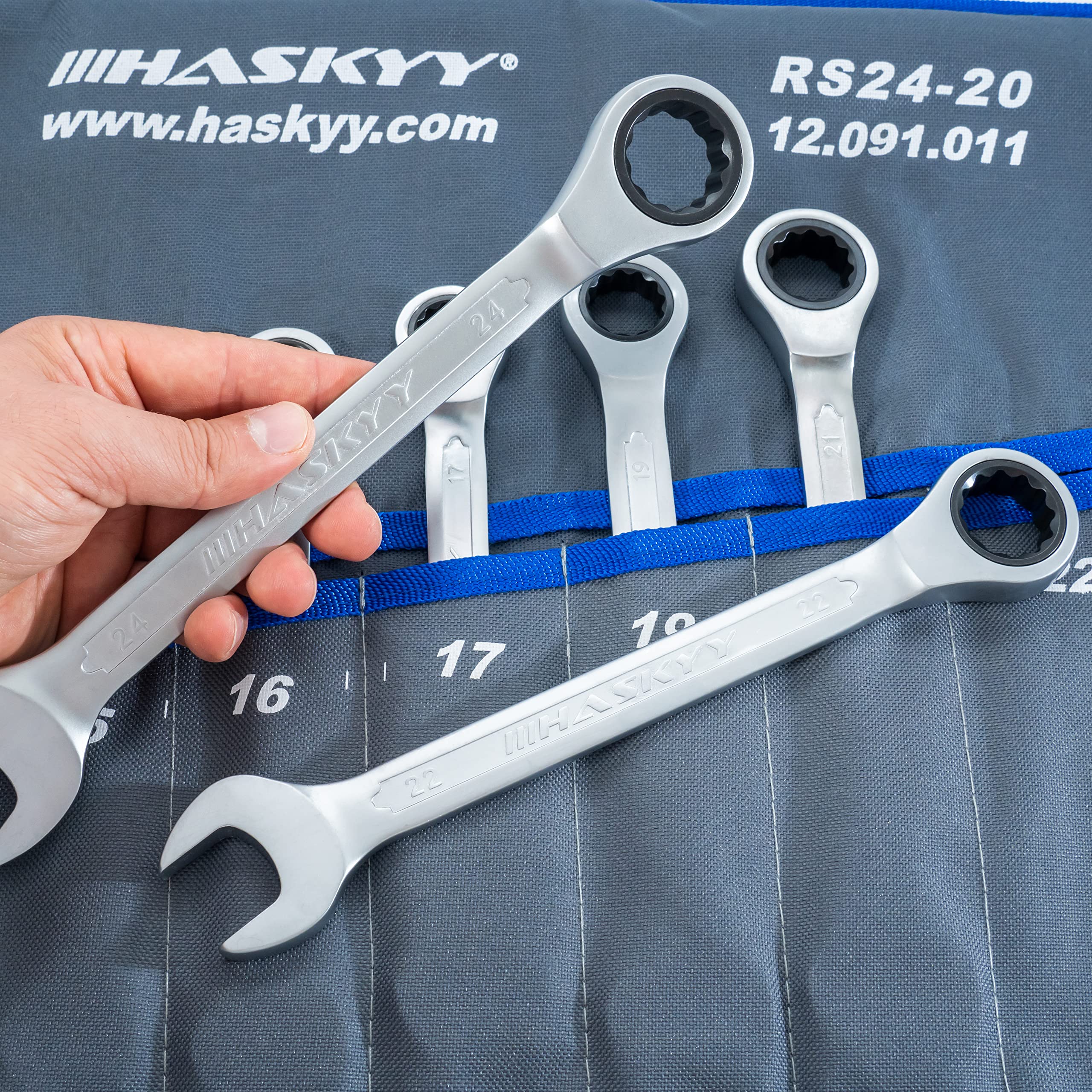 HASKYY Jeu de Clés Mixtes à Cliquet 8-24 mm - 14 Pièces, Clés Plates à Cliquet pour Atelier et Mécanique