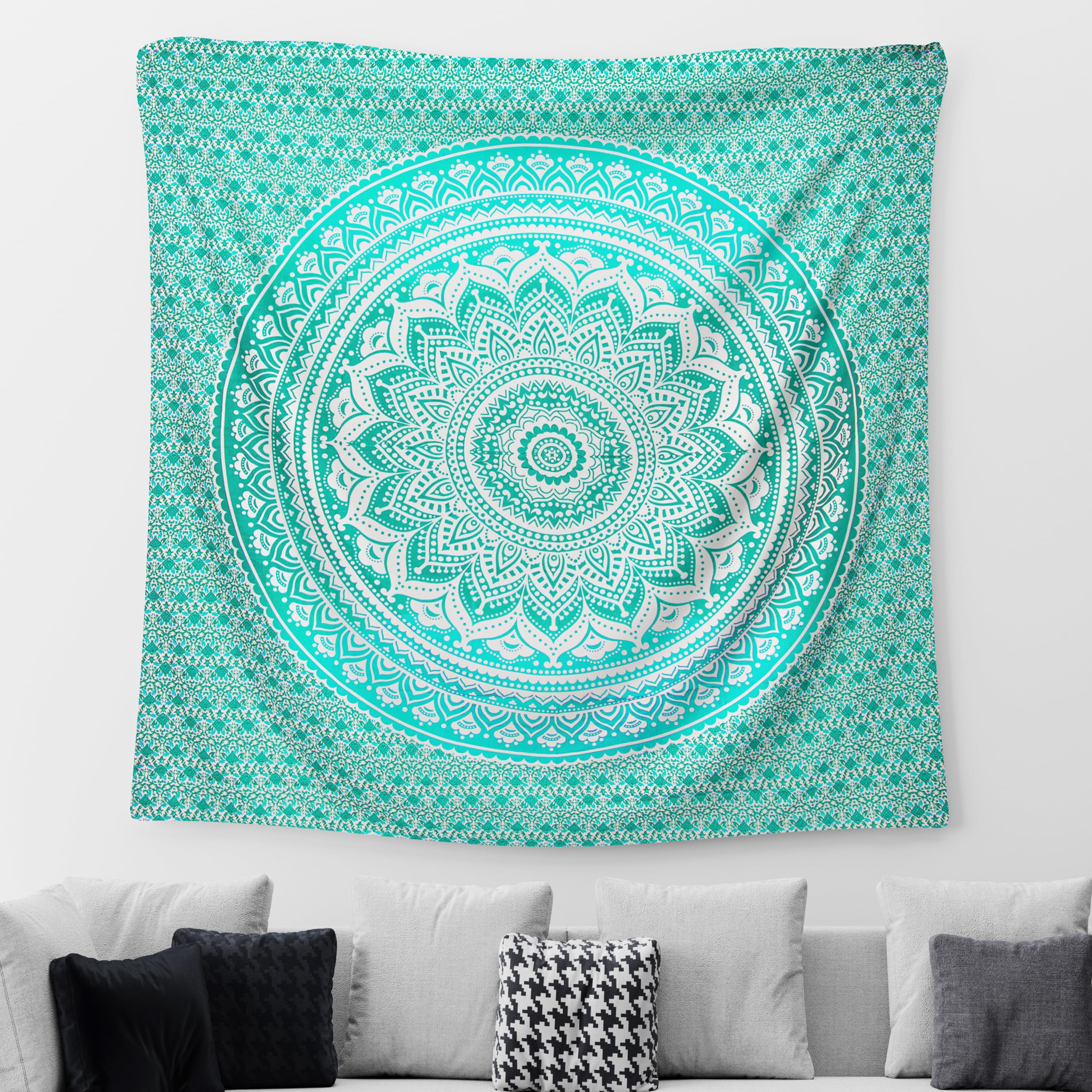 BESCH Tapiz Estilo de Mandala 220x240cm - Pareo de Algodón y Poliéster para Pared Decorativo. Tapiz Multiusos Ideal para Picnic, Decoracion Pared