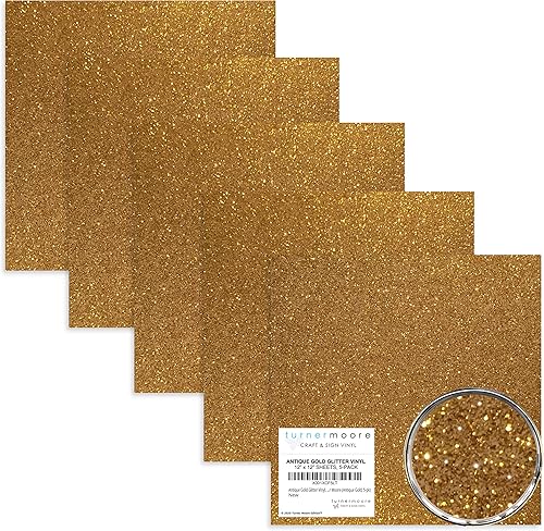 Miniatura 1 de Adhesivo de vinilo dorado antiguo con purpurina de 12 x 12 pulgadas, paquete de 5 hojas de vinilo transparente con purpurina para Cricut,