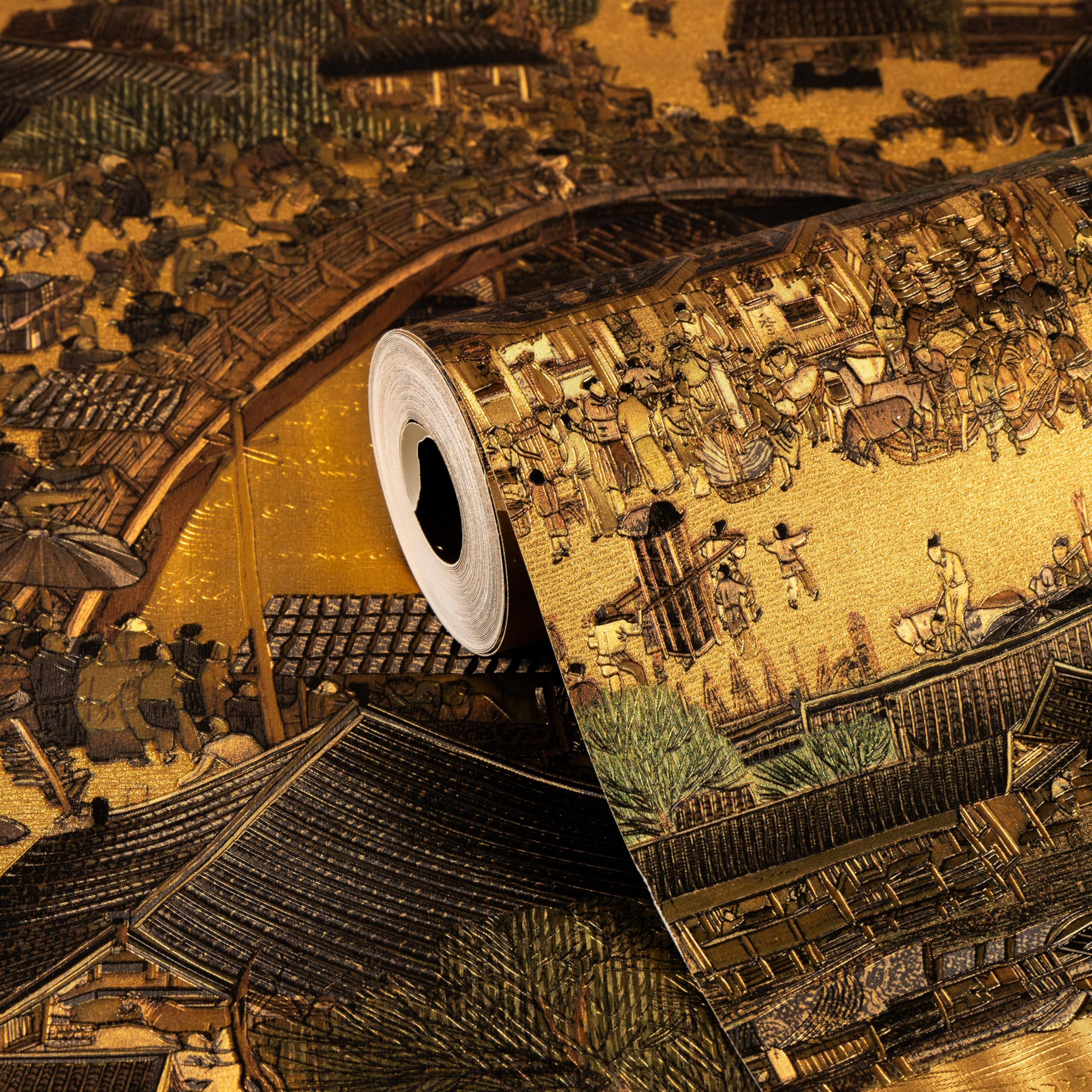 wolpin Wallpaper Non-Woven Non-Adhesive 53 cm x 9.5m (± 3%) Golden Village Scenic Design Gold with Texture, Shine, Black & Gold (B0DBG7PM7P) Amazon Price History, Amazon Price Tracker