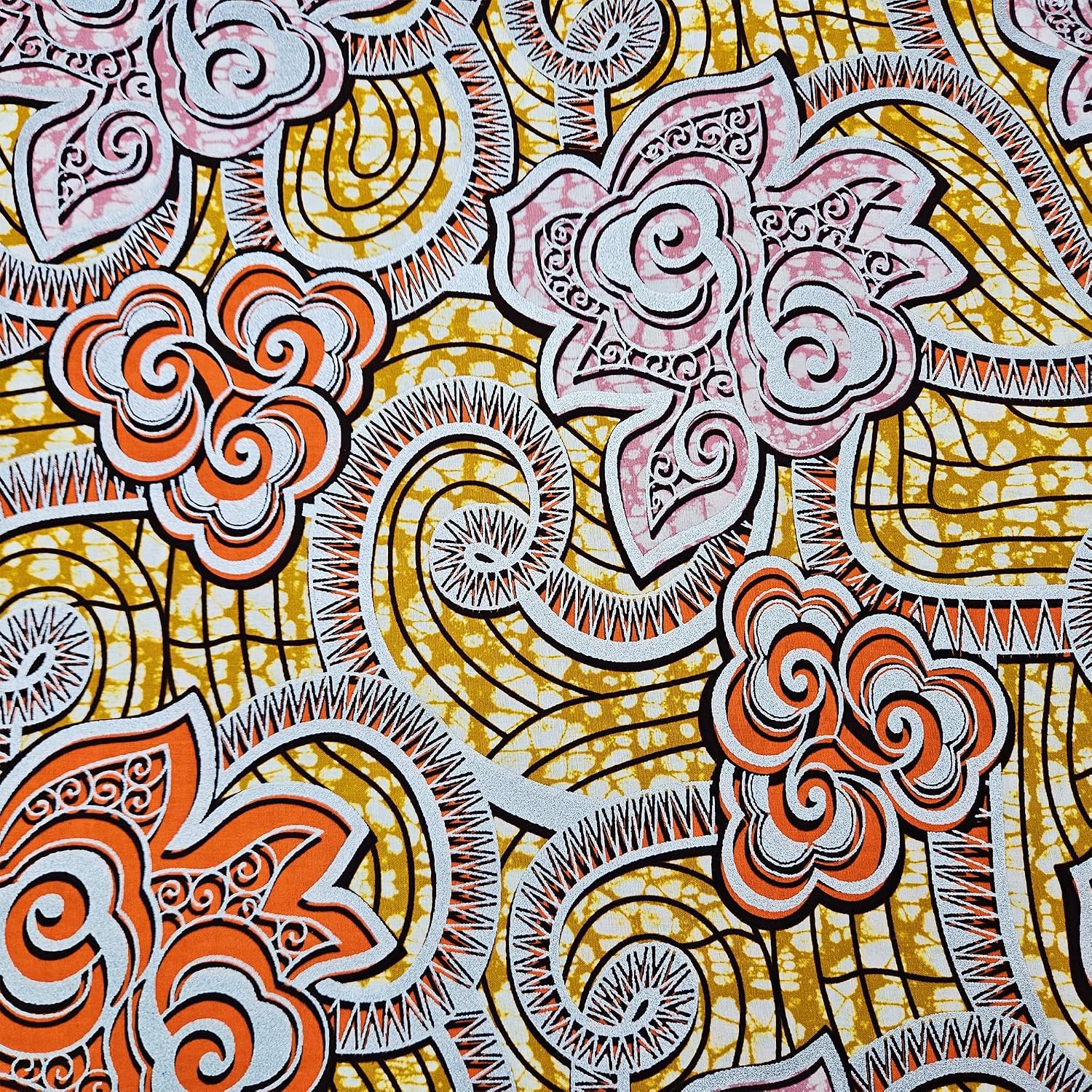 African Wax Fabric 6 Yards of 100% Cotton – Ankara Print Fabric for Party Outfits, DIY Crafts, Scarves, Aprons, and Home Decor (2P3-3)