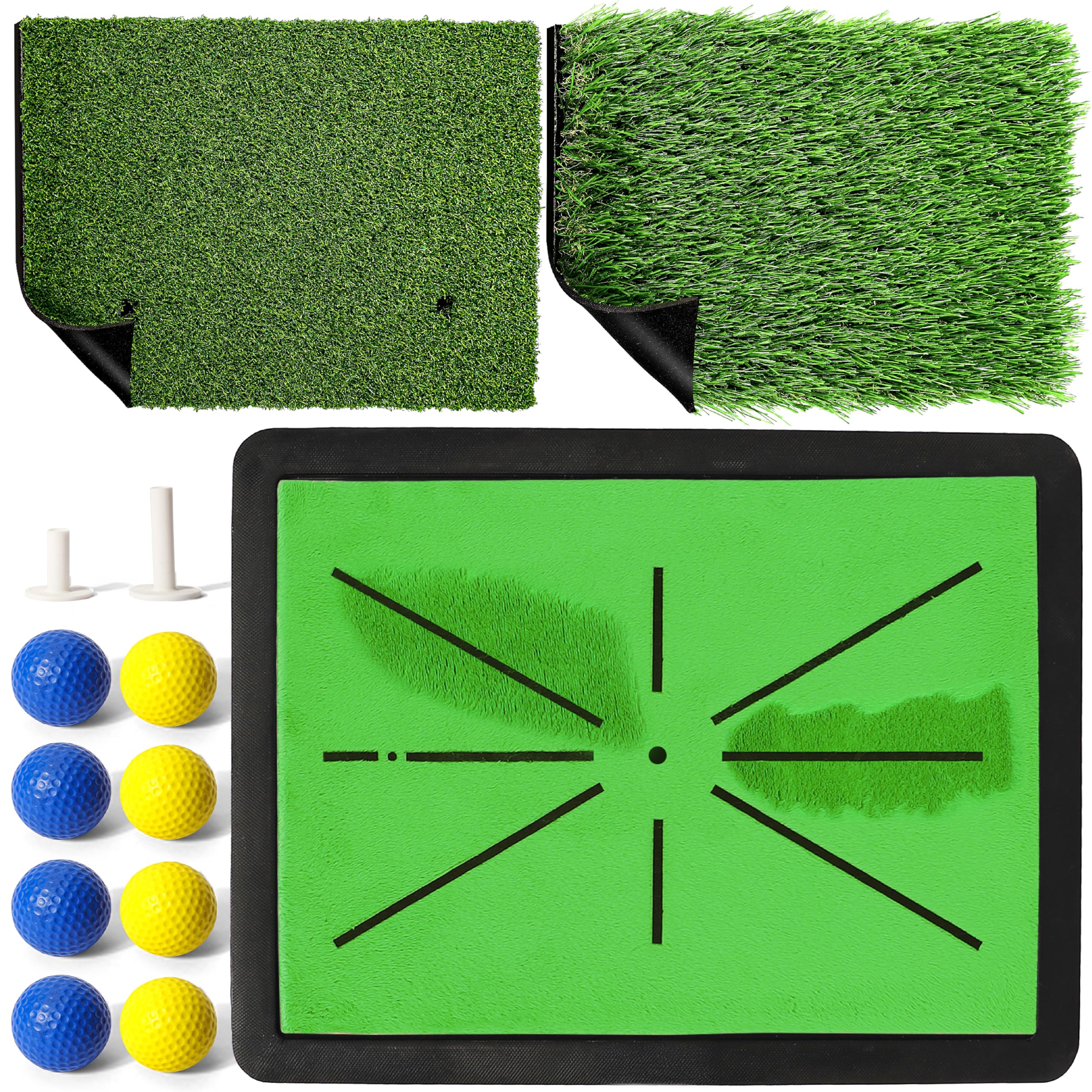 TOY Life 4-in-1 Golf Hitting Mats Practice Outdoor Indoor with Path Feedback, 4 Replaceable Golf Turf Swing Mat for Chipping Training Aid with Rough