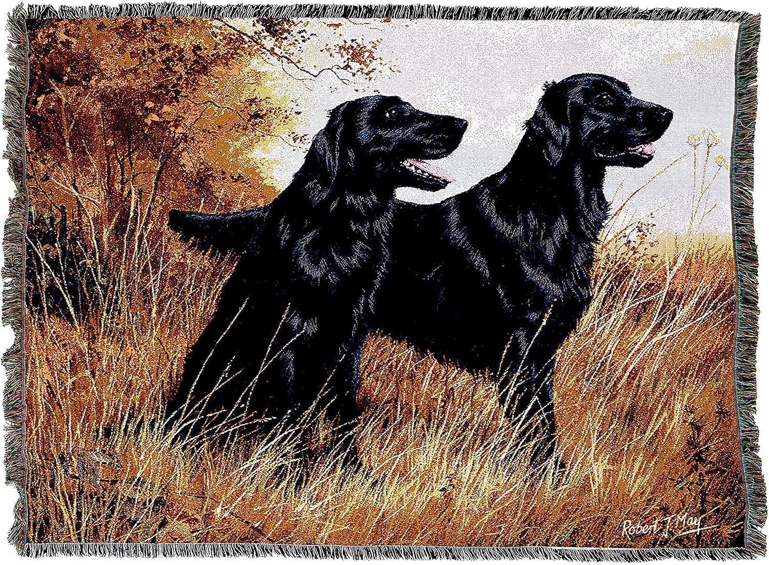 Pure Country Weavers Flat Coated Retriever Dog Woven Blanket by Robert May - Gift Cotton Tapestry Throw - Made in The USA - 72" x 54"