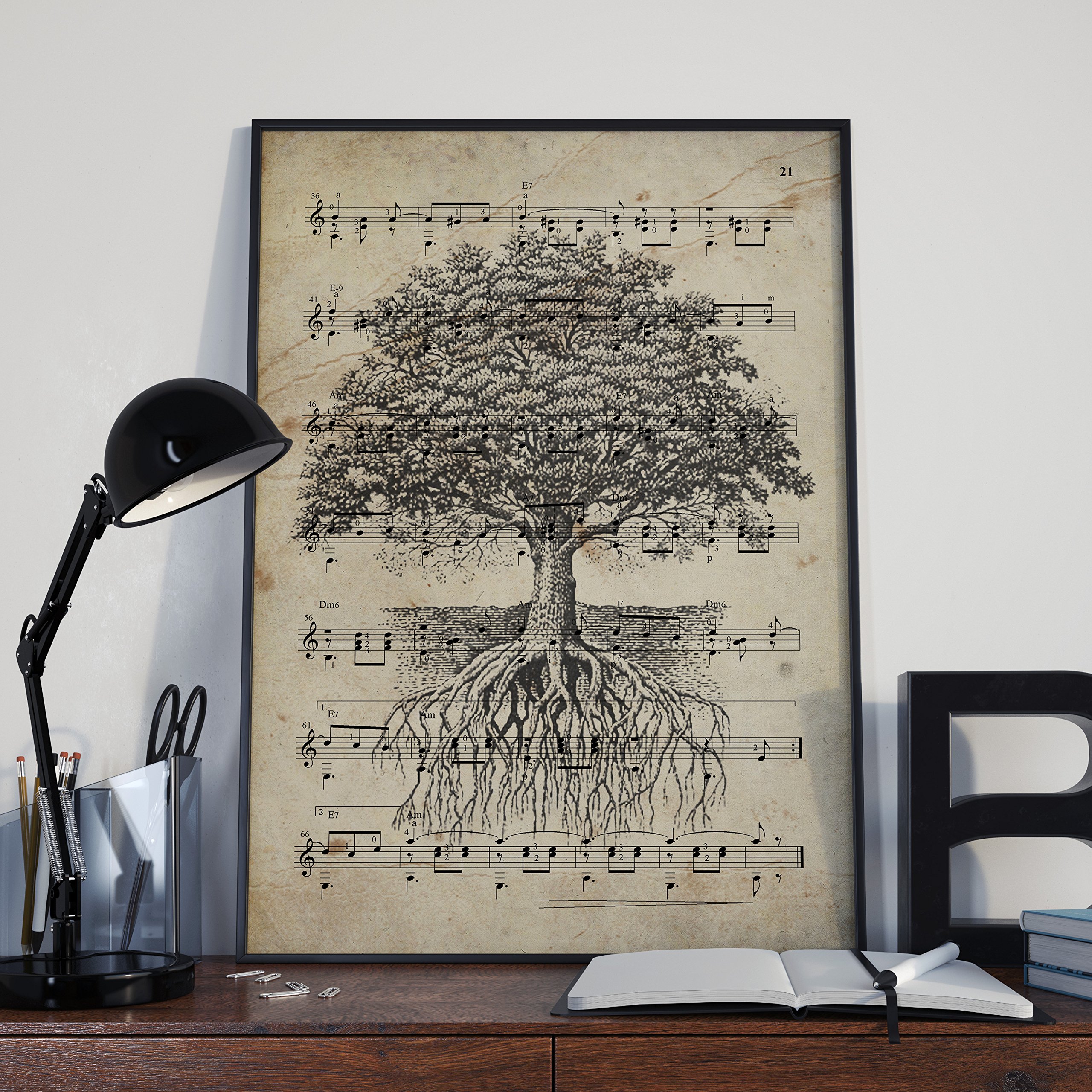 Nacnic Tree Of Life Vintage Music Poster Art Picture On Ancient Sheet Music Lovers A3 Size Unframed