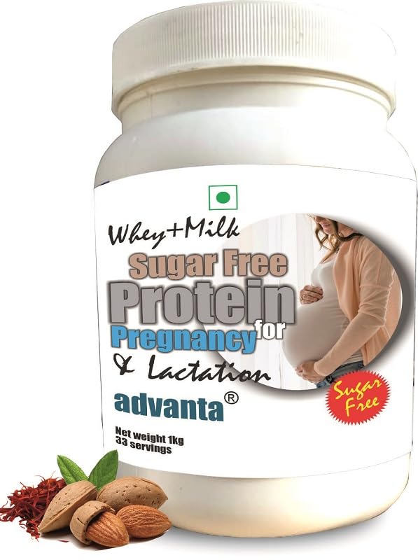 Image of Advanta Sugar Free Whey Protein Powder for Pregnant Women for Pregnancy & Breastfeeding Mothers - 1 KG Kesar Badam