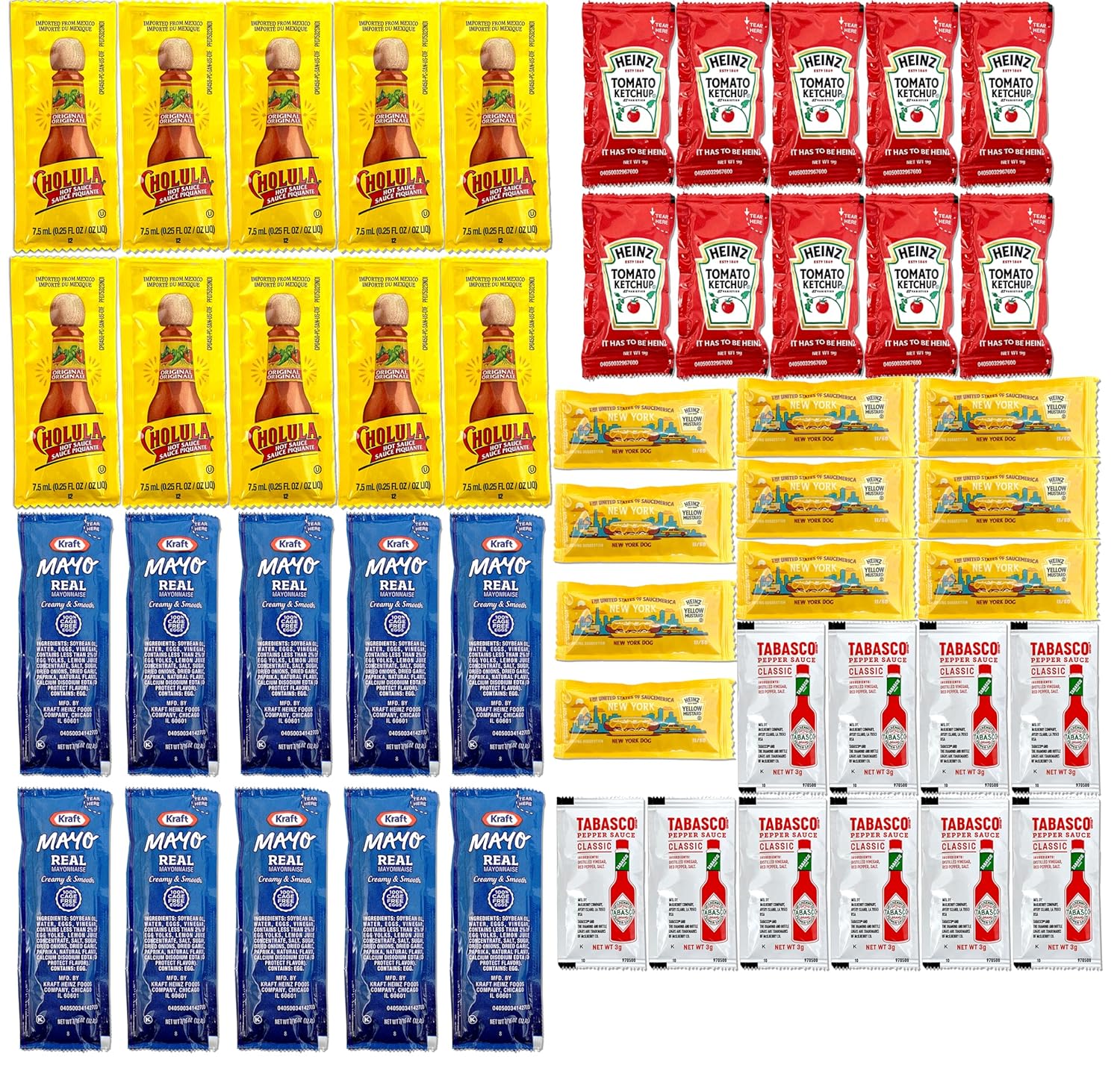 Individual Condiment Packets Variety Pack of 50 Hot Sauce