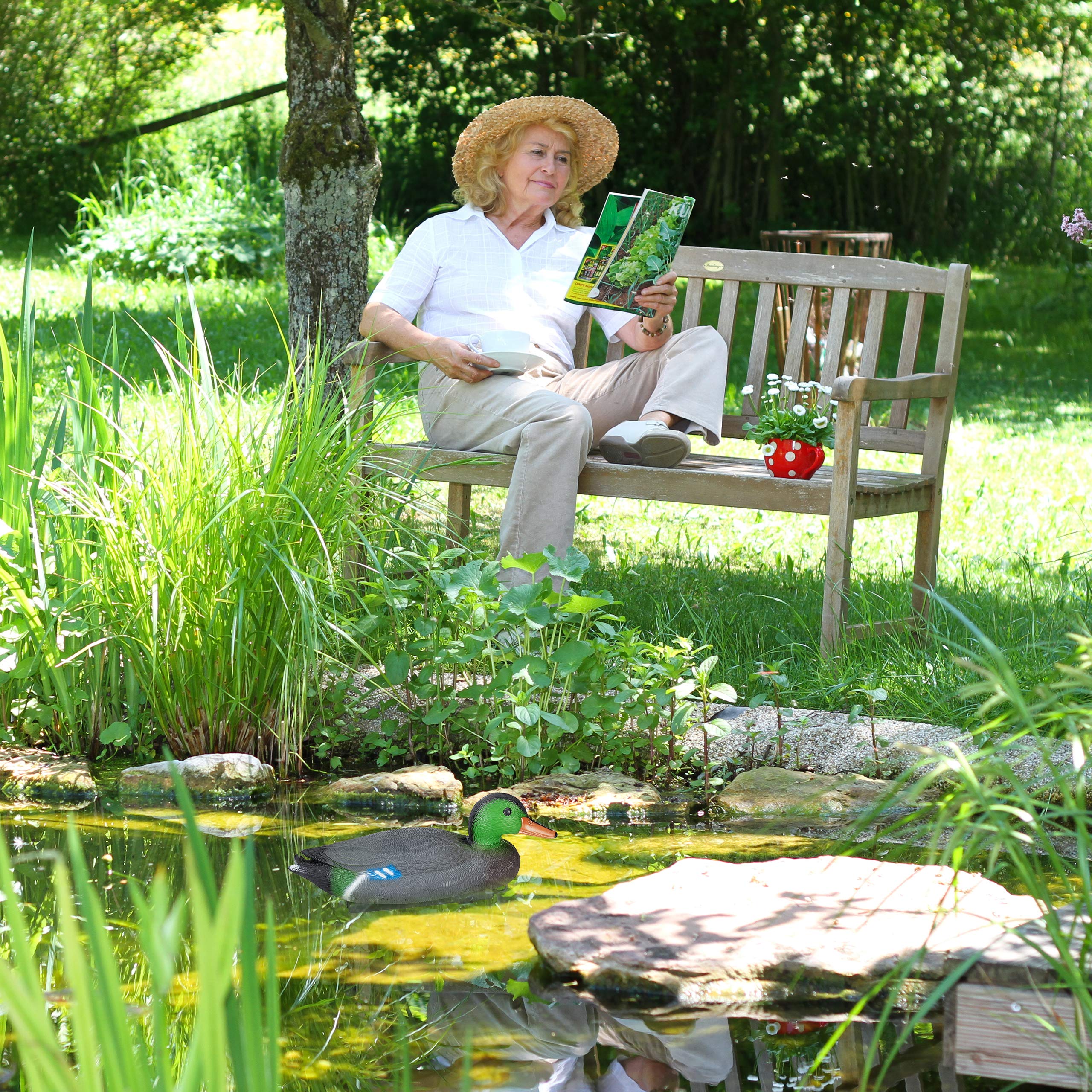 Relaxdays Pato para Estanque, Flotante, Plástico, Impermeable, Adorno de jardín