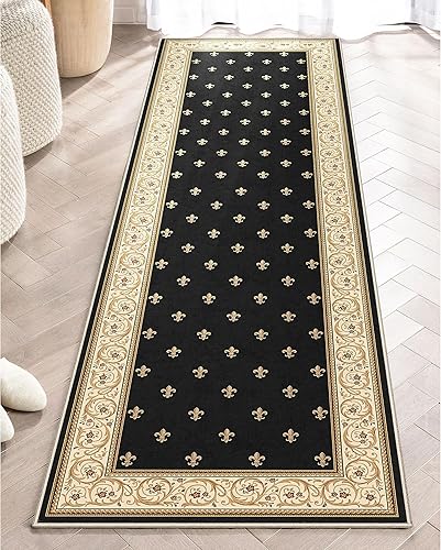 Miniatura 7 de Well Woven Apollo Fleur De Lis - Alfombra de pasillo negra de 2 x 5 pies