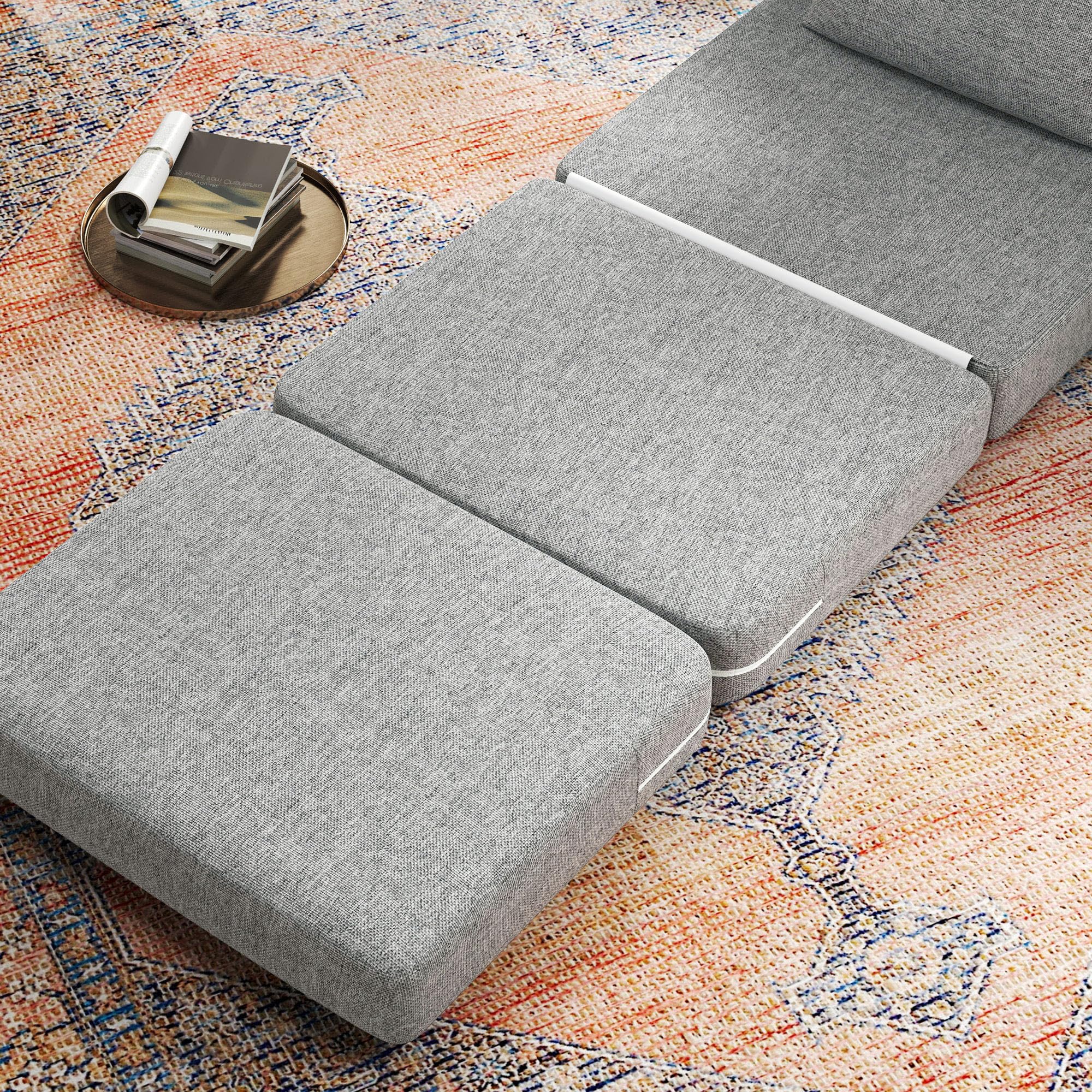 HOMCOM Fauteuil Convertible 1 Place Fauteuil Paresseux chauffeuse Une Place - Coussin Inclus, Matelas tri-dépliant - pour invités, Salon, Charge 240 kg, Tissu Lin Gris