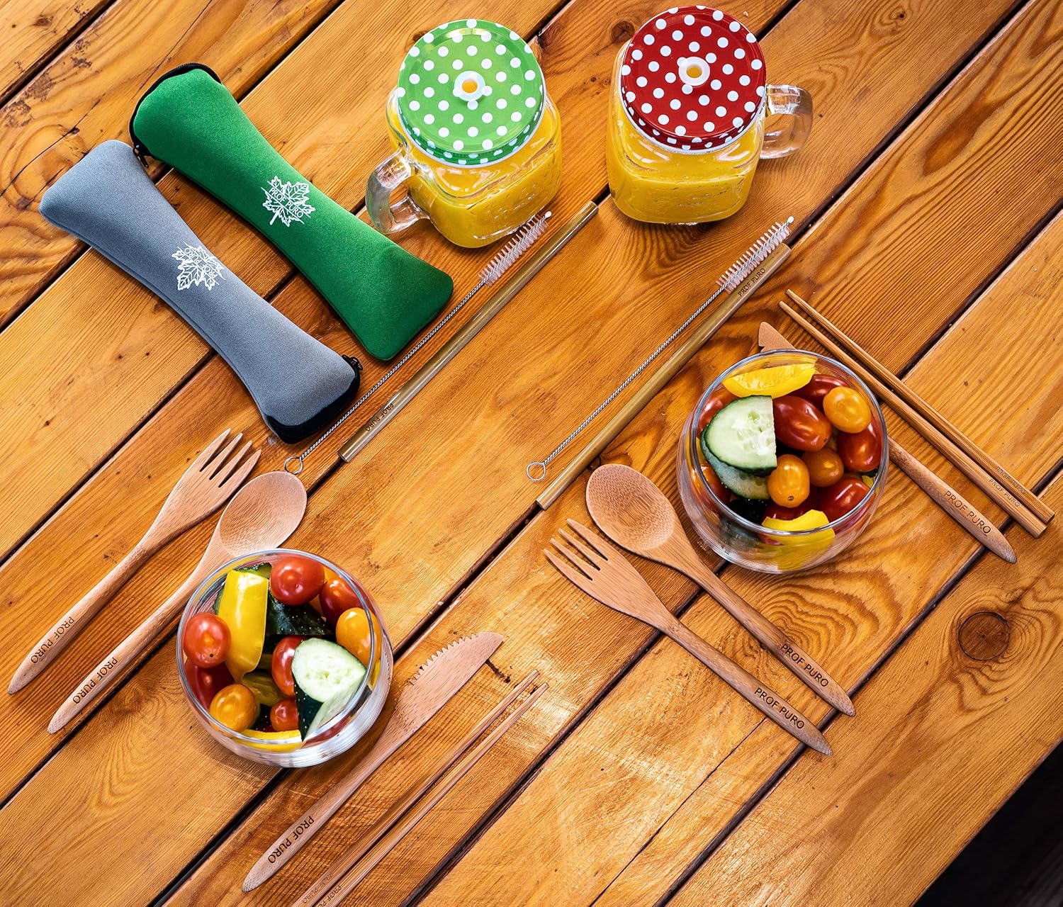 60% Off Discount Bamboo Cutlery Set 2 pack - Spoon Knife Fork Straw Clean Brush Chopsticks Neoprene Bag - Reusable Camping Utensils (Grey + Green) Best Promo Bamboo Cutlery Set 2 pack - Spoon Knife Fork Straw Clean Brush Chopsticks Neoprene Bag - Reusable Camping Utensils (Grey + Green)