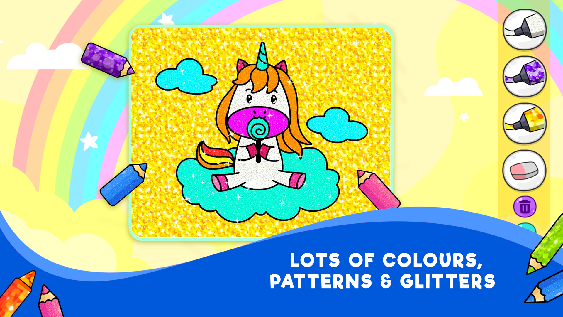 Unicorn Colouring Games for Kids: Free Rainbow Glitter Colouring Book ...