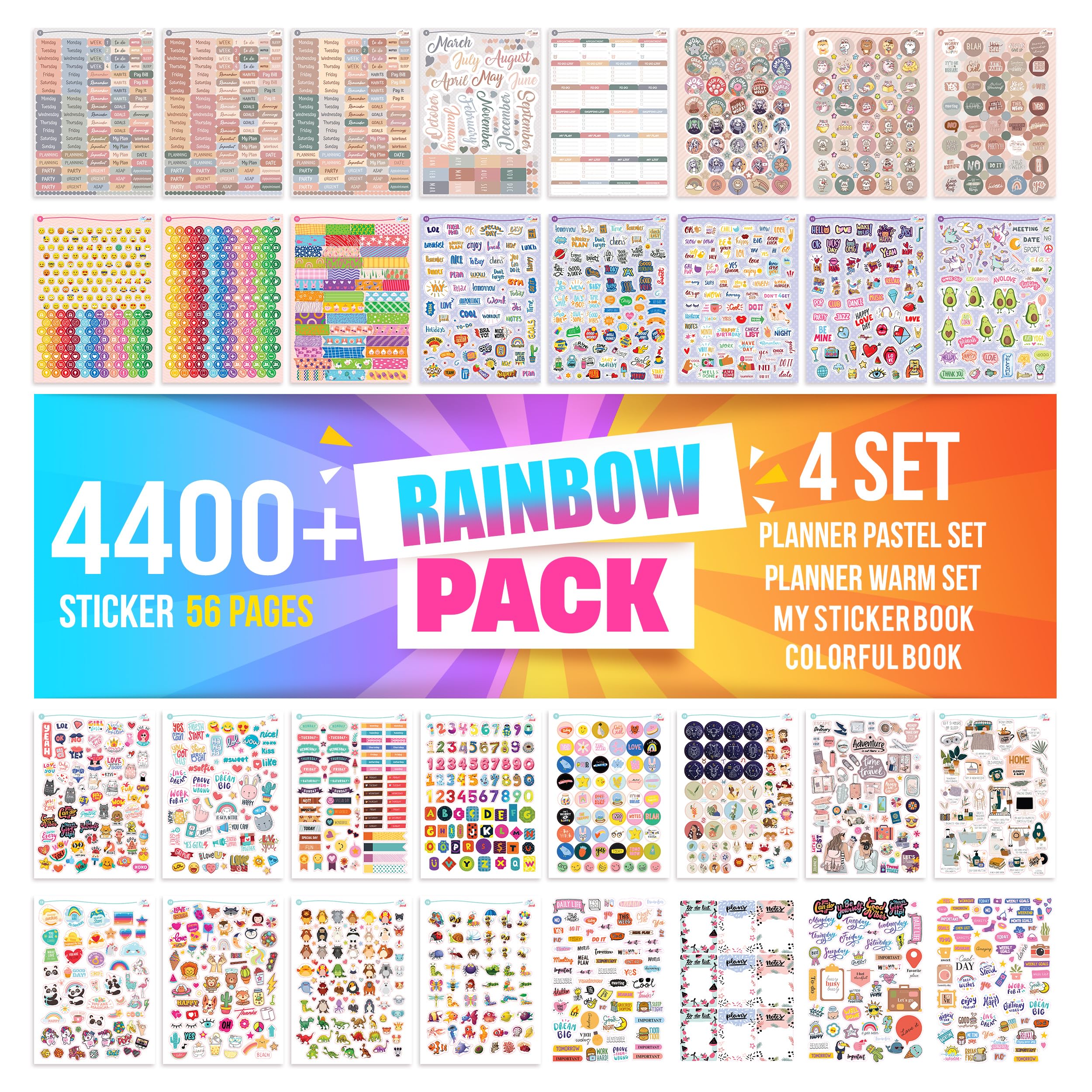 colortouch Sticker Set - 4400+ Adet, 56 Sayfa Çıkartma - Planner, Takvim, Ajanda, Günlük, Planlayıcı, Not Defteri, Journal için Düzenleyici Etiketler - Bullet Journal Sticker, Vintage, Scrapbook