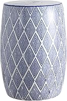 JONATHAN Y TBL1019A Moroccan Diamonds 18" Ceramic Drum Garden Stool - Indoor/Outdoor Side Table, Plant Stand, Spill-Proof Blue/White