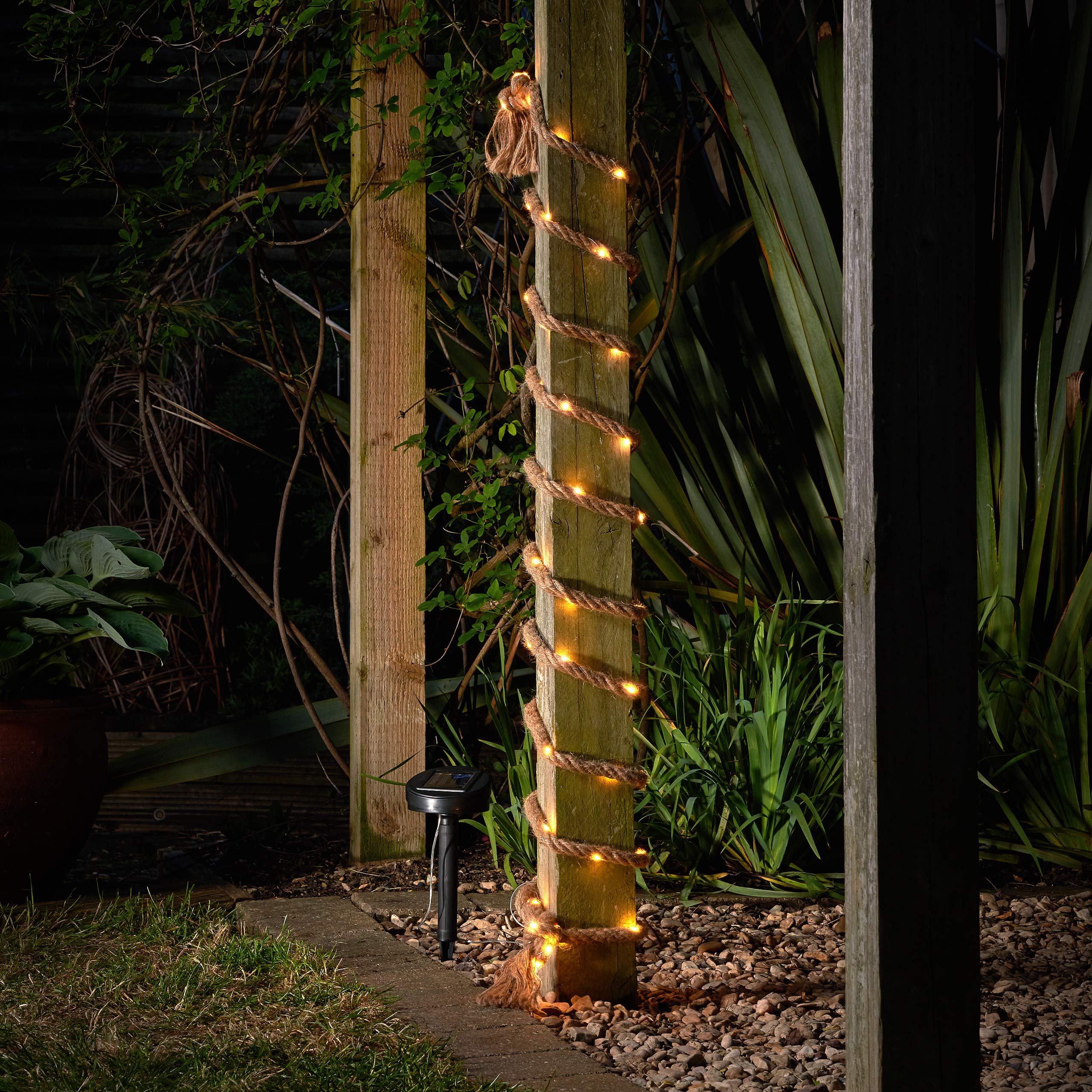 Auraglow Solar-Gartenbeleuchtung – 60 LED Am Hanfseil (4,5m), Automatisch, IP44, Für Bäume & Pergolen