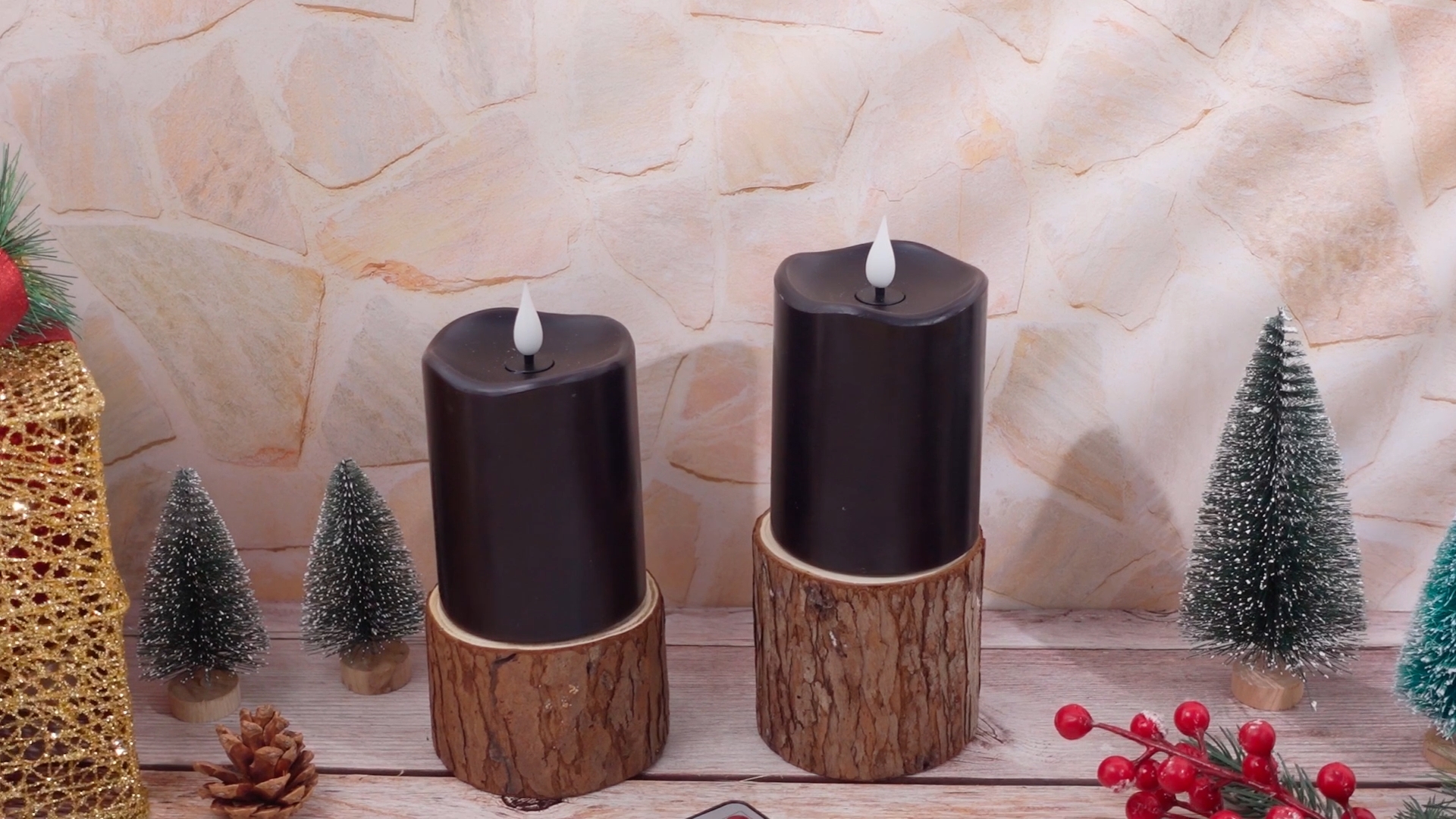 Image of Retisee 3 x 4 Inch LED Candles with Remote Timer Flickering Real Wax Battery Operated for Home Decor(Black,2 Pcs)