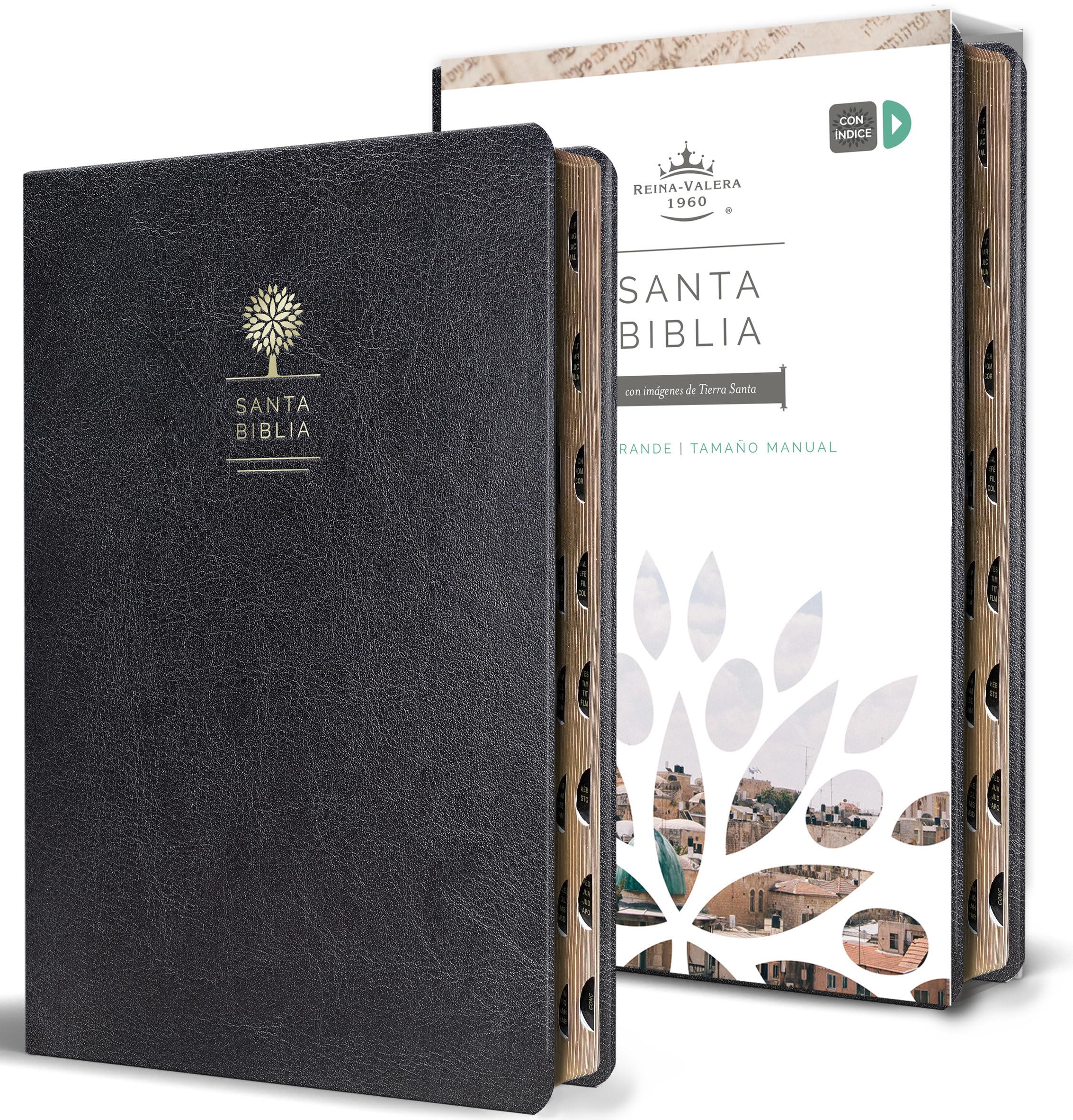 Biblia Reina Valera 1960 letra grande. Símil piel negra con índice, tamaño manual