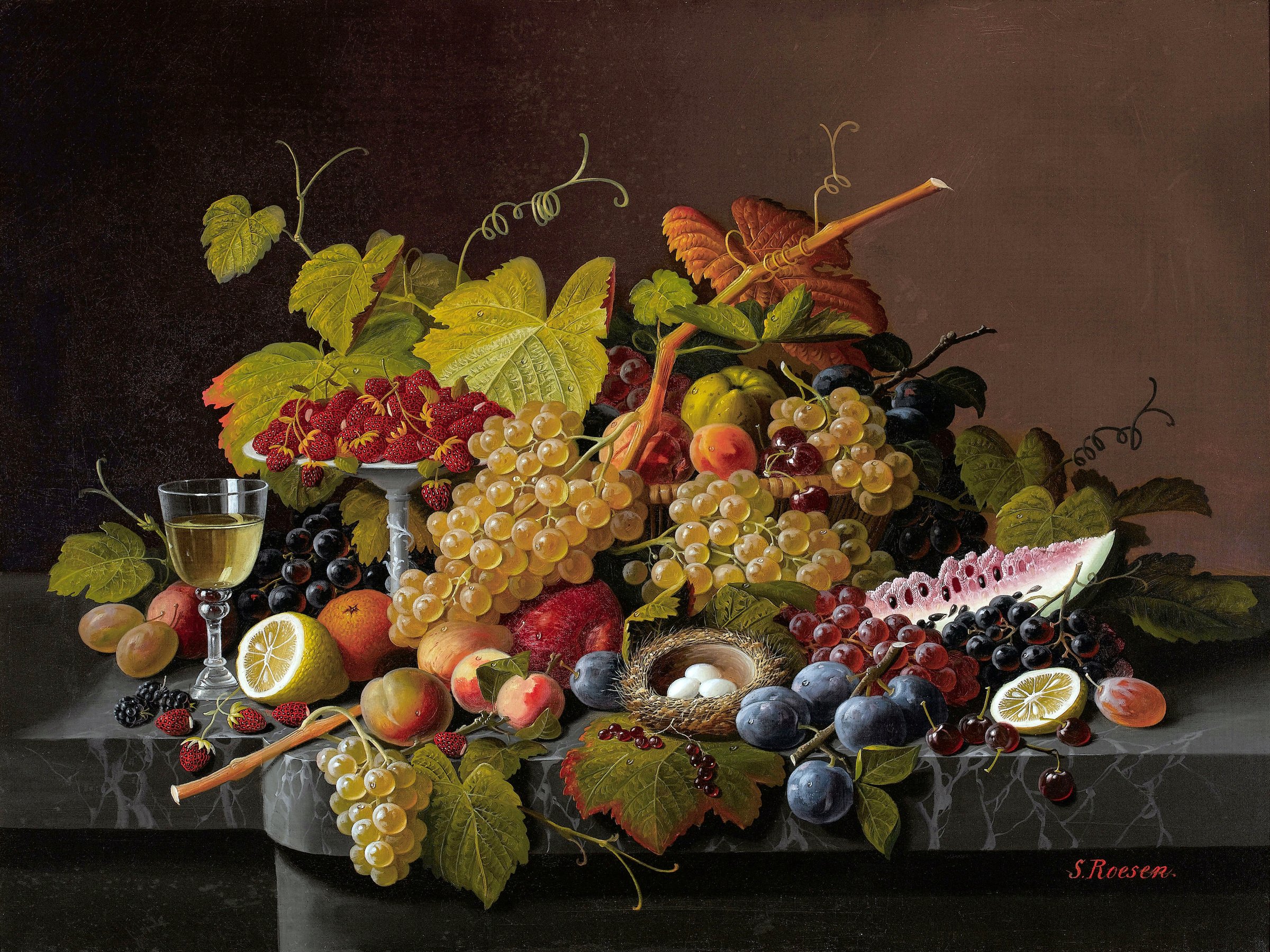 Still Life Fruit and Wine Glass by Severin Roesen Accent Tile Mural Kitchen Bathroom Wall Backsplash Behind Stove Range Sink Splashback One Tile 8"x6" Ceramic, Glossy