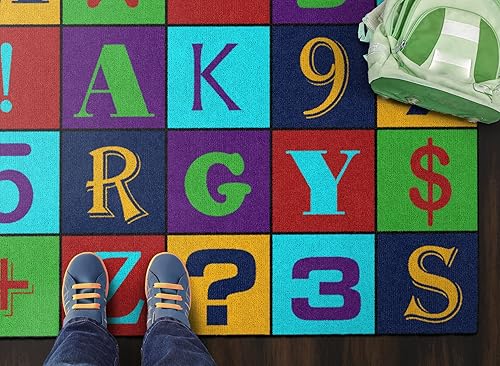 Miniatura 3 de Flagship Carpets Alfombra educativa con números del alfabeto Jumble para aula infantil o área de aprendizaje en casa, alfombra de habitación de los