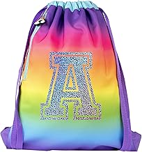 Fringoo - Kids Personalised Drawstring Bag | Perfect School, PE Kit, Swimming or Sports Kit Bag | Includes 1.5cm Straps - Rainbow Glitter