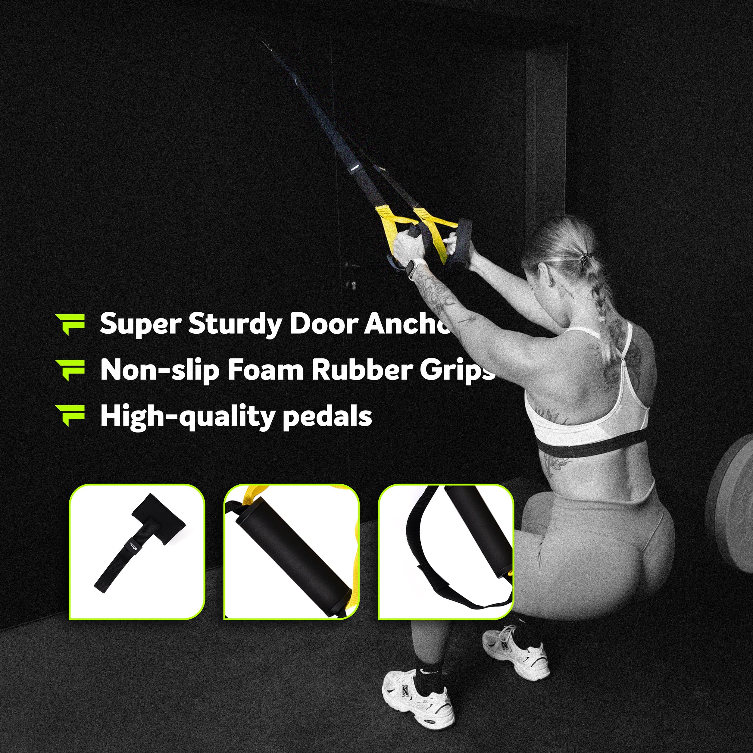 Fizyo TRX Cinghie elastiche per esercizi, allenamento di resistenza per tutto il corpo, set perfetto per donne e uomini, adatti per esercizi a casa e in viaggio, cinture di ancoraggio resistenti per