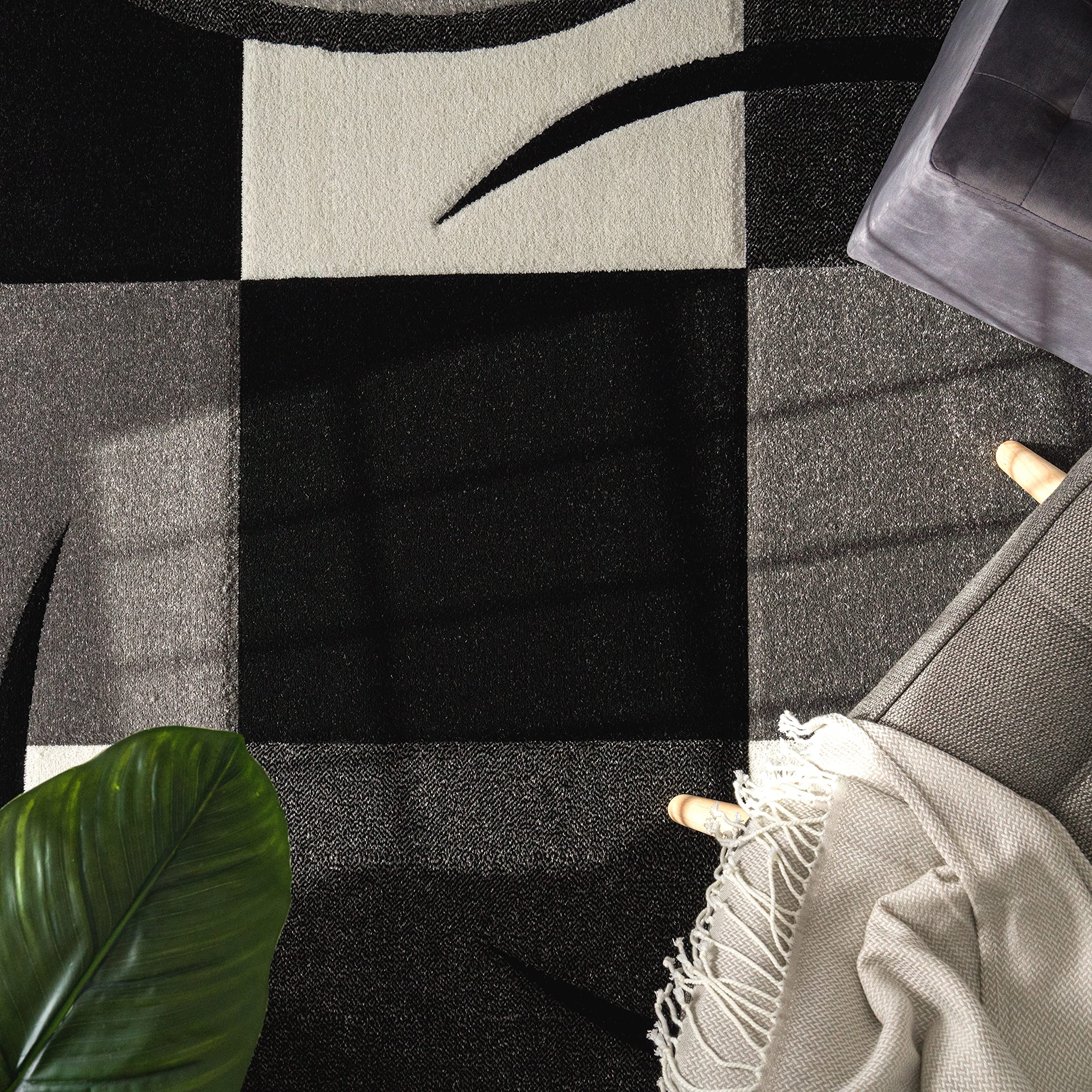 Paco Home Tapis De Créateur Aux Contours Découpés à Carreaux en Blanc Noir, Dimension:120x170 cm