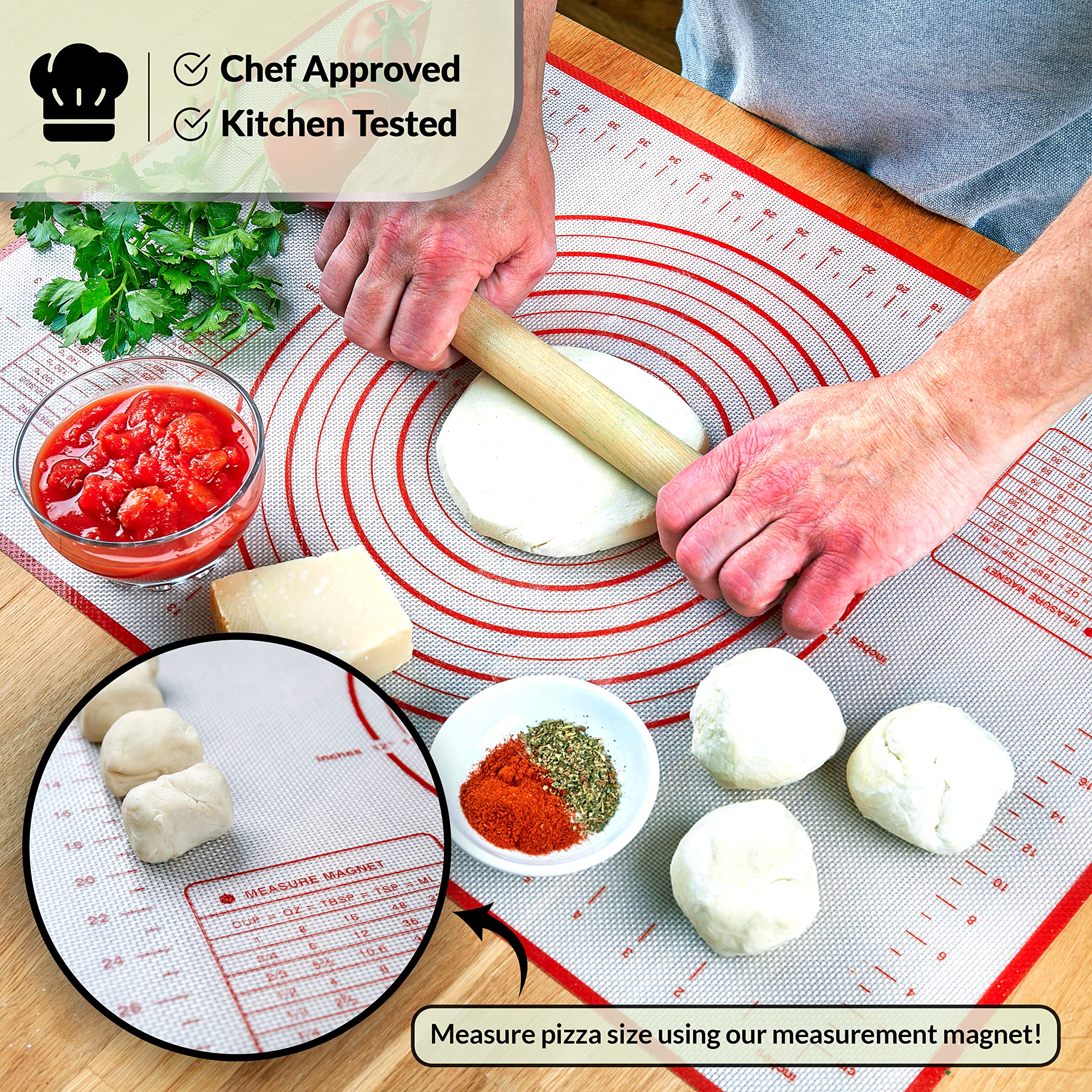WAFE Tappetino da forno in silicone con misure – 3 tappetini antiscivolo per impastare – spessore antiaderente – Tappetino per impastare – Accessori da cucina e cucina – Facile da pulire