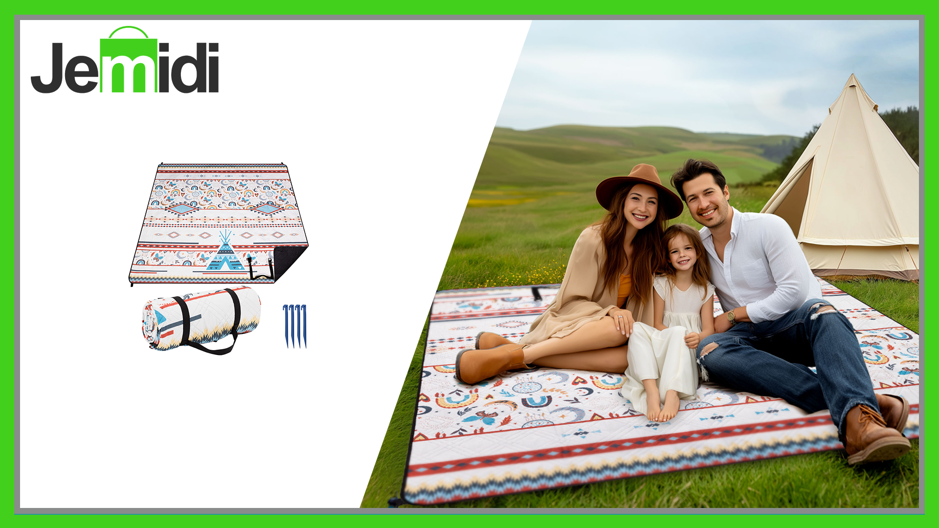 Couverture De Pique-nique 200x200 Cm Imperméable - Tapis Pliable Avec Poignée Pour Plage, Camping Et Parc