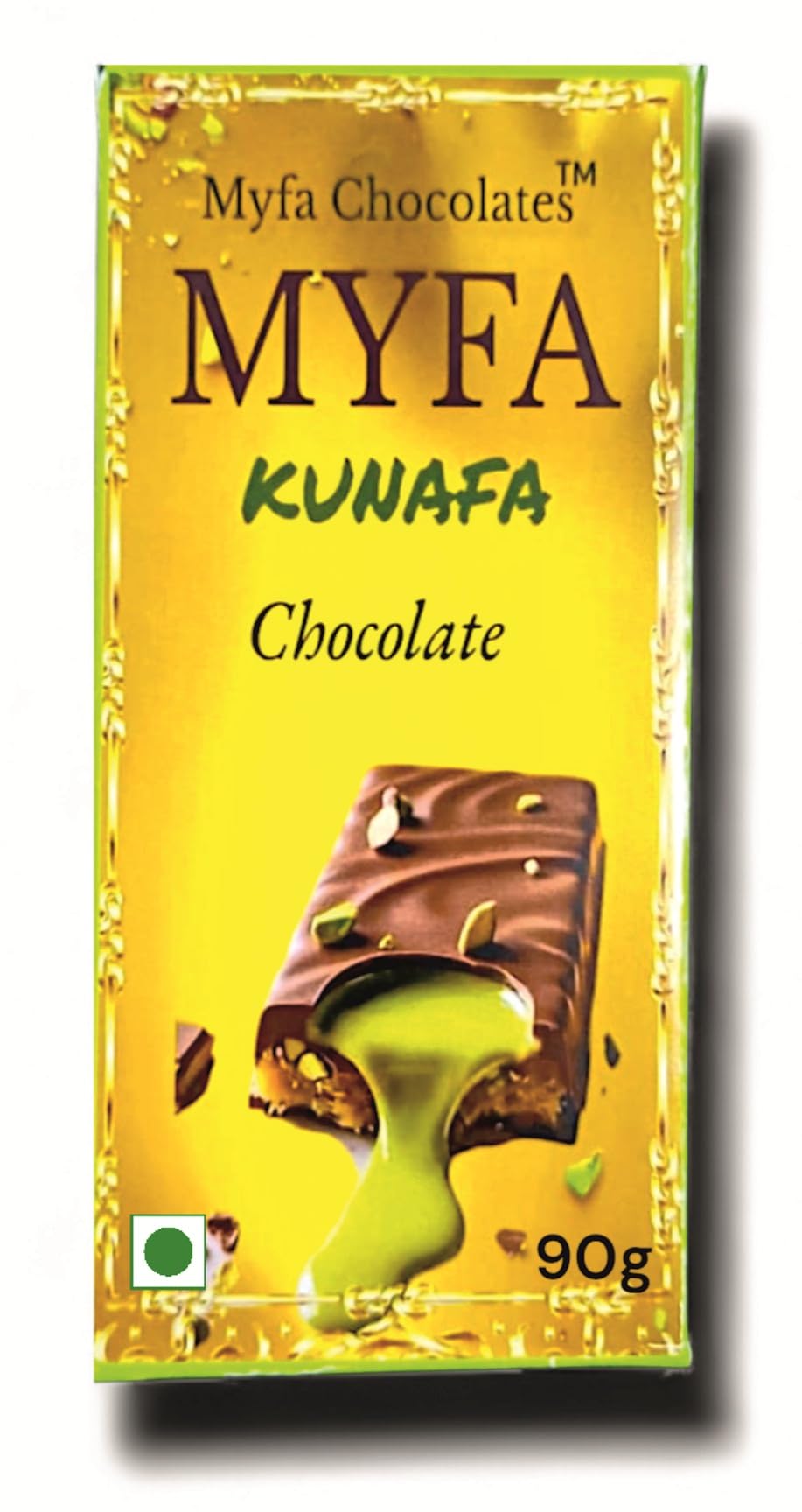 Myfa Chocolates Kunafa Pistachio Chocolate Bar (90g) | Premium Milk Chocolate with Crunchy & Creamy Pistachio Filling | Gourmet Middle Eastern Inspired Dessert Bar-image-49
