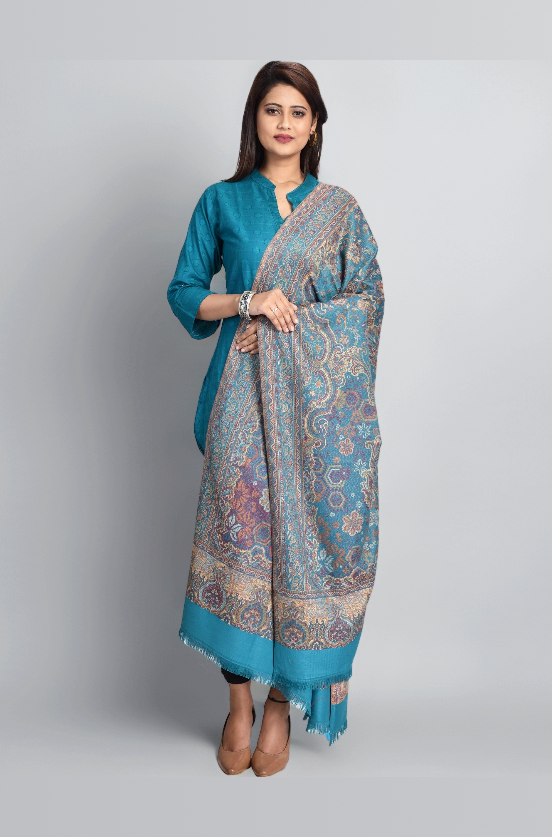 Women's Kashmiri Jamawar Inspired Shawl – Warm Silky Soft Polyester Winter Wrap (100x200 cm) Large Designer Shawl for Ladies