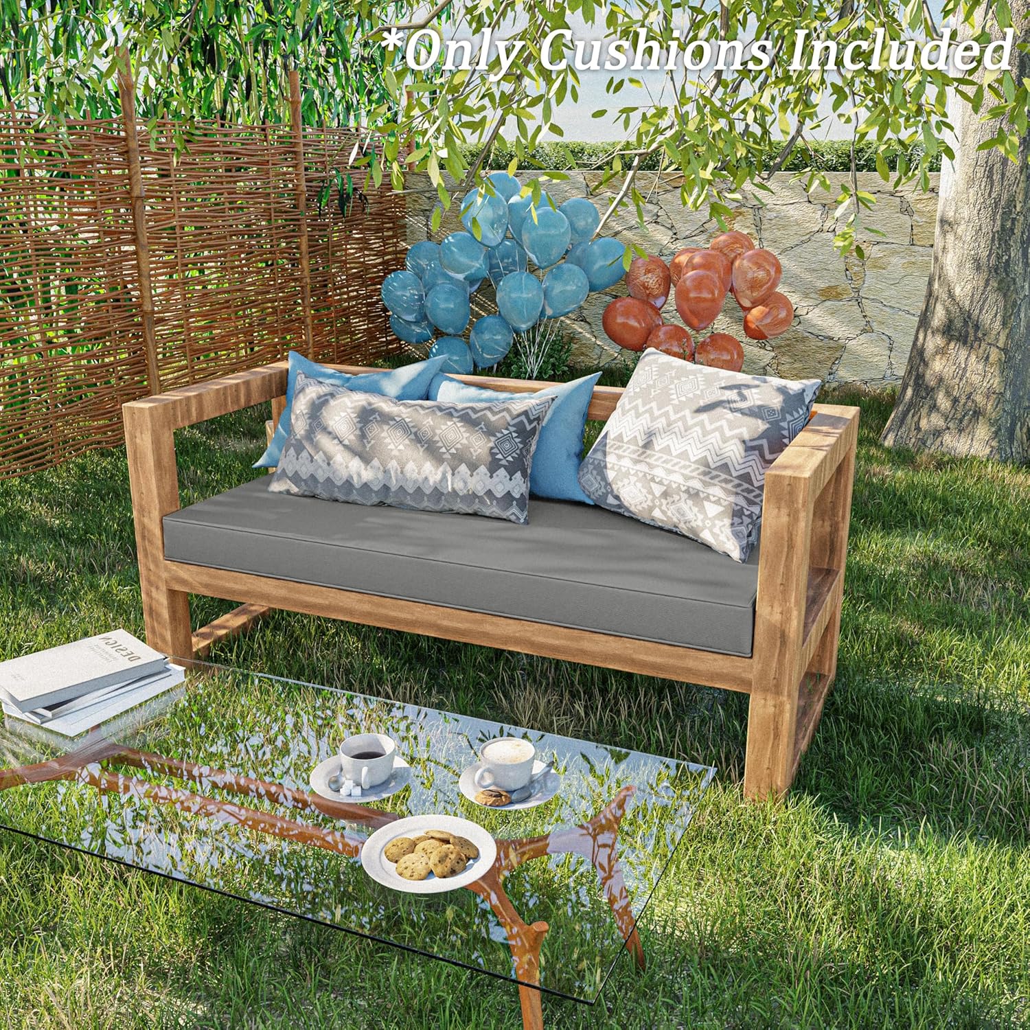 Outdoor Bench Cushion 48×18×3.5 in Thick Waterproof Patio Furniture Cushions, Patio Porch Swing Replacement Seat Pad with Tie Straps and Anti-Slip, for Backyard Garden, Light Grey