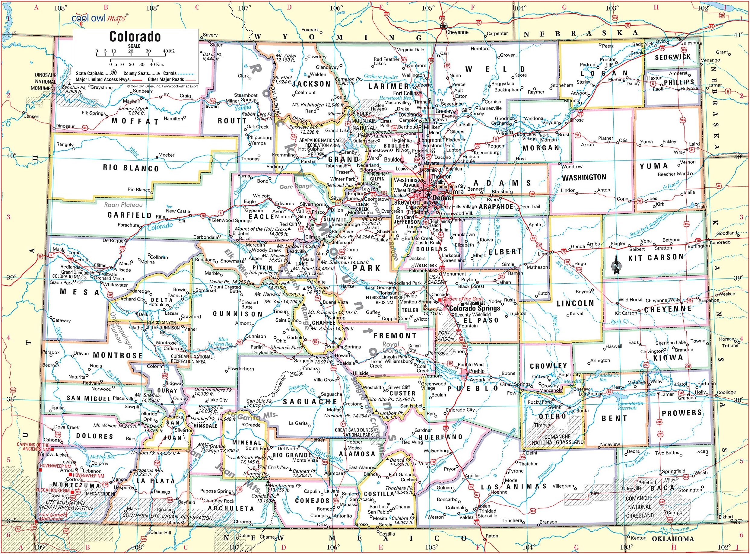 Amazon.com : Cool Owl Maps Colorado State Wall Map Poster Rolled 32"x24 ...