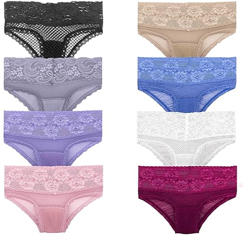 GAREDOB Lace Hipster-panties Pack of 8, Assorted 8 Colors