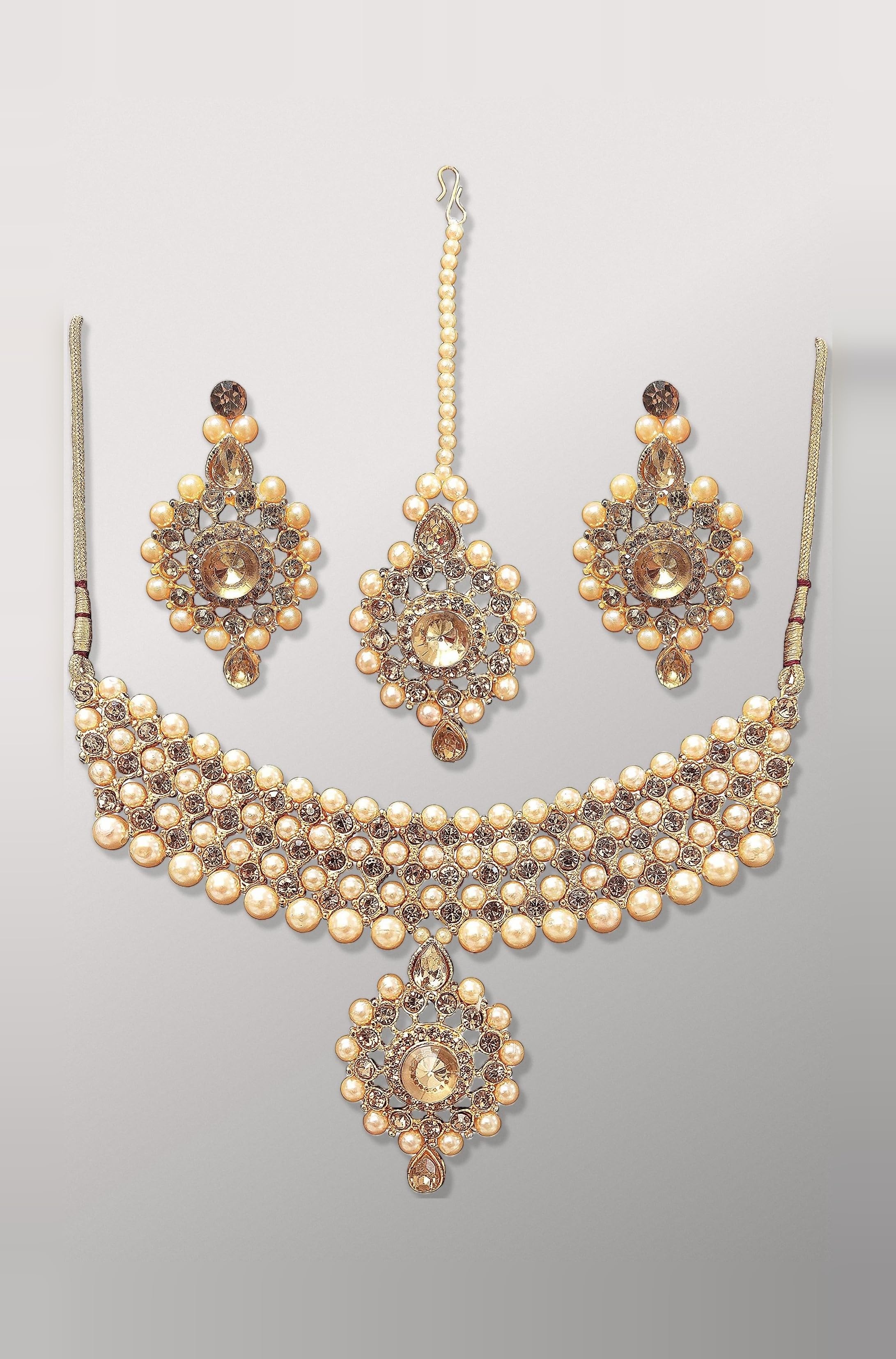 Adorable Gold Plated Pearl Choker Necklace Set for Women