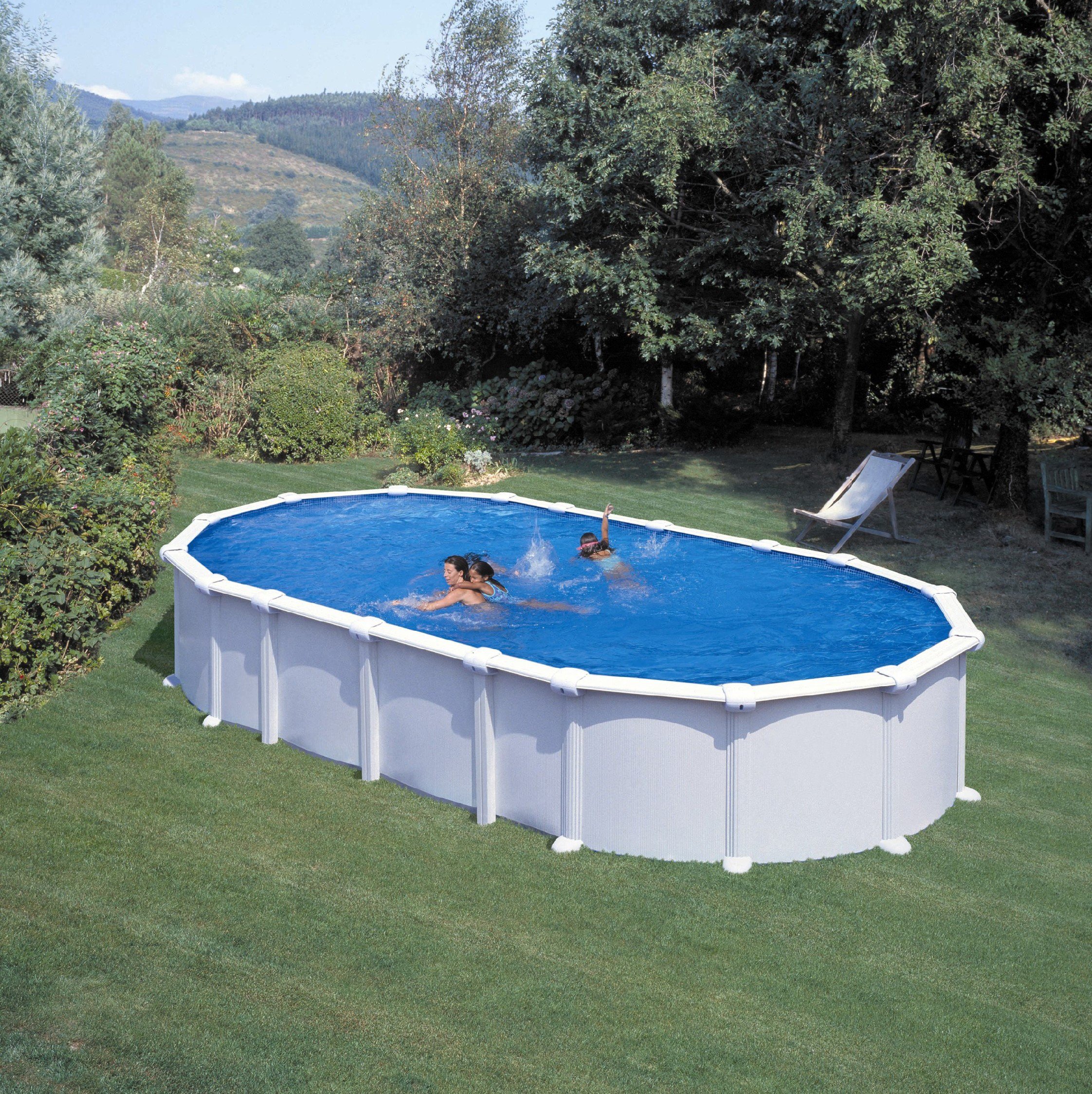Piscina de Acero Elevada,Ovalada con Aspecto Acero Blanco. Piscinas Desmontables para Jardín 730 x 375 x 132 cm - Piscina Gre KITPROV7388 Haiti.