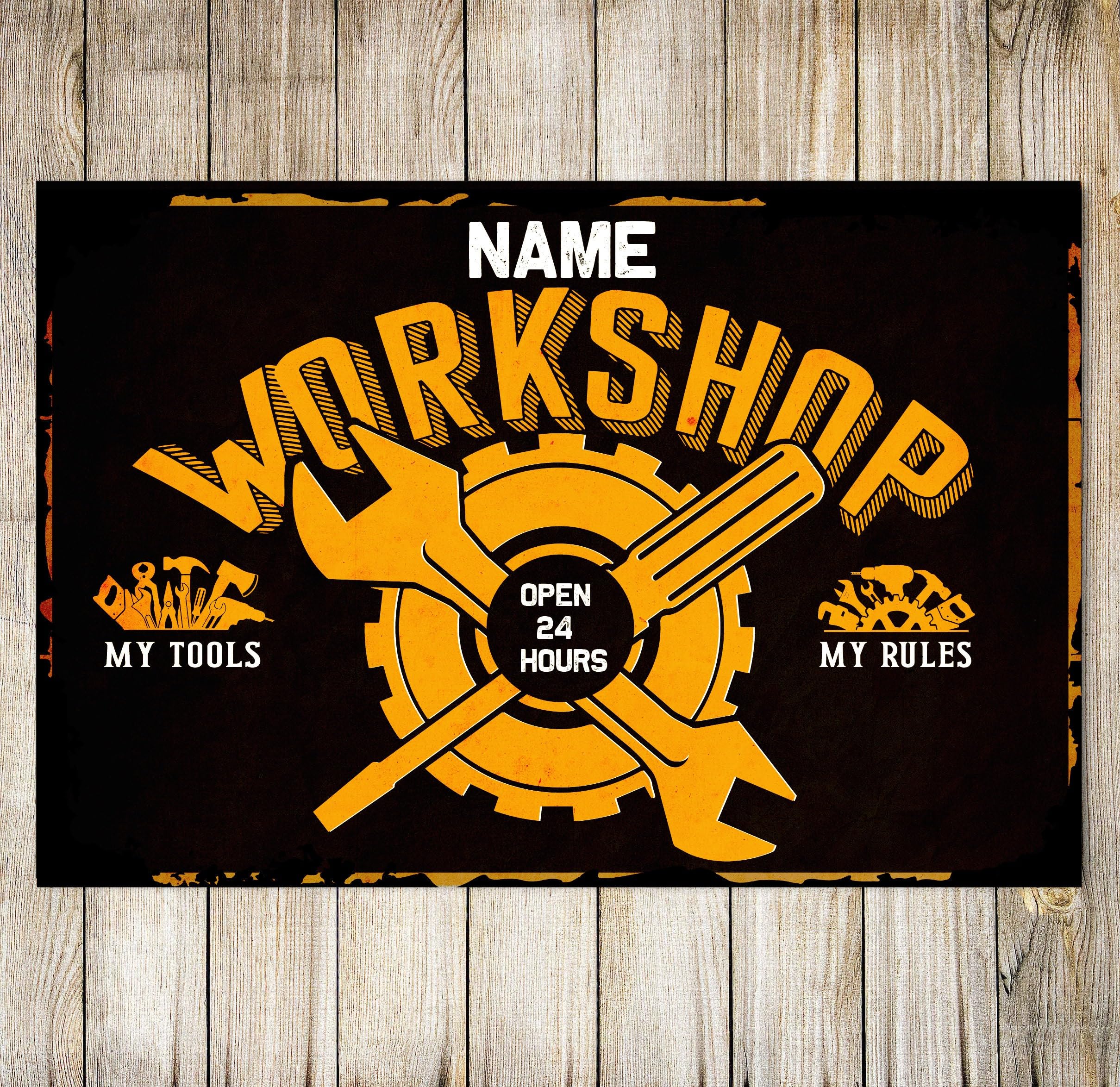 My Pixel Print Men's Metal Personalised Workshop Sign Cars Motorbike Mechanic Gifts For Husband Dad Grandad Hobby Garage Shed Signs Gift Plaque