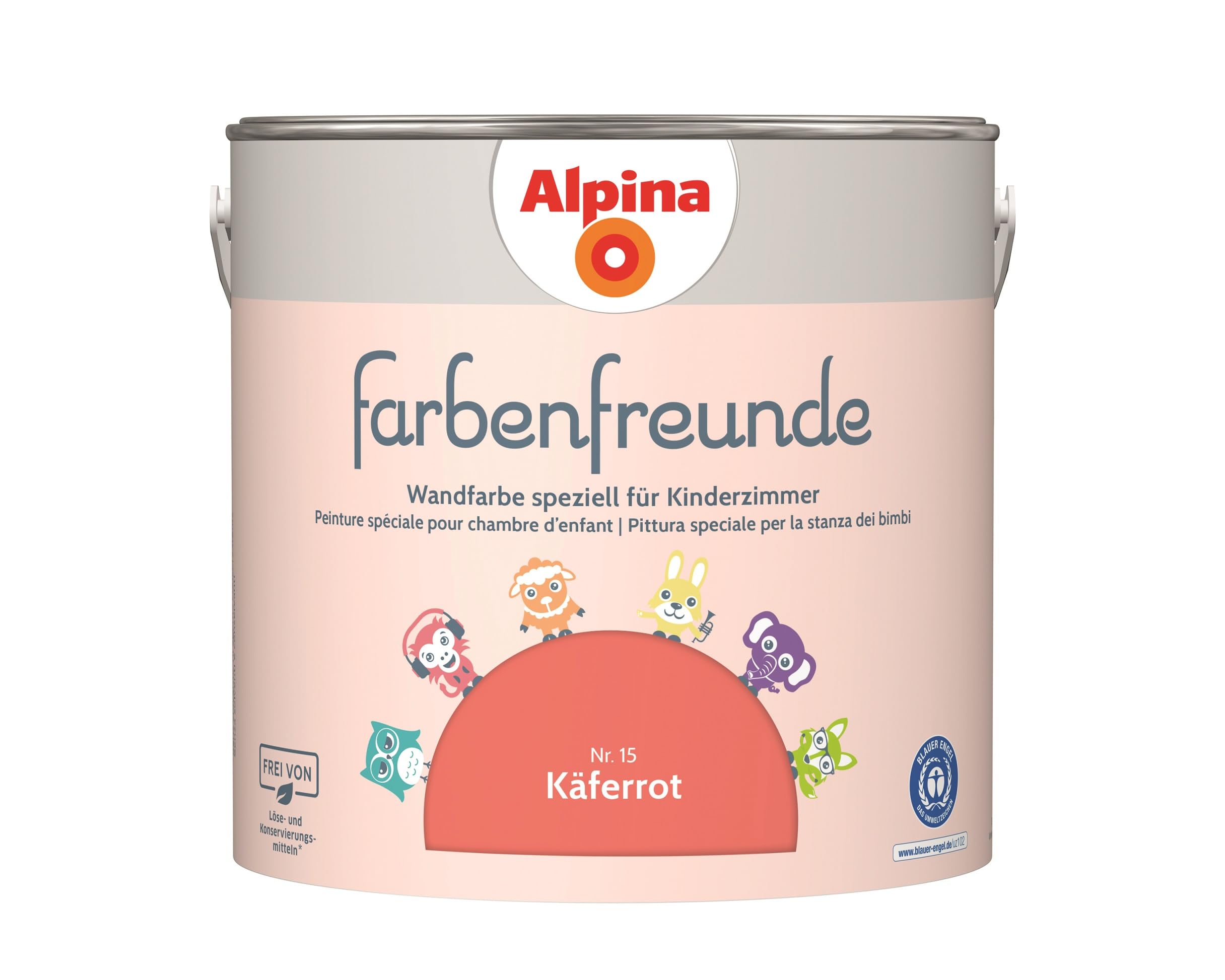 Alpina Farbenfreunde – Nr. 15 Käferrot – Wandfarben speziell für Kinderzimmer – frei von konservierungs- und lösemittelfrei – für ein gesundes und behagliches Raumklima – 2,5L