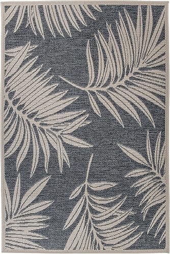 Miniatura 3 de Rugshop Alfombra para interiores y exteriores, diseño de hoja azul, lavable para manguera, para sala de estar, comedor y patio, 7'10" x 10'